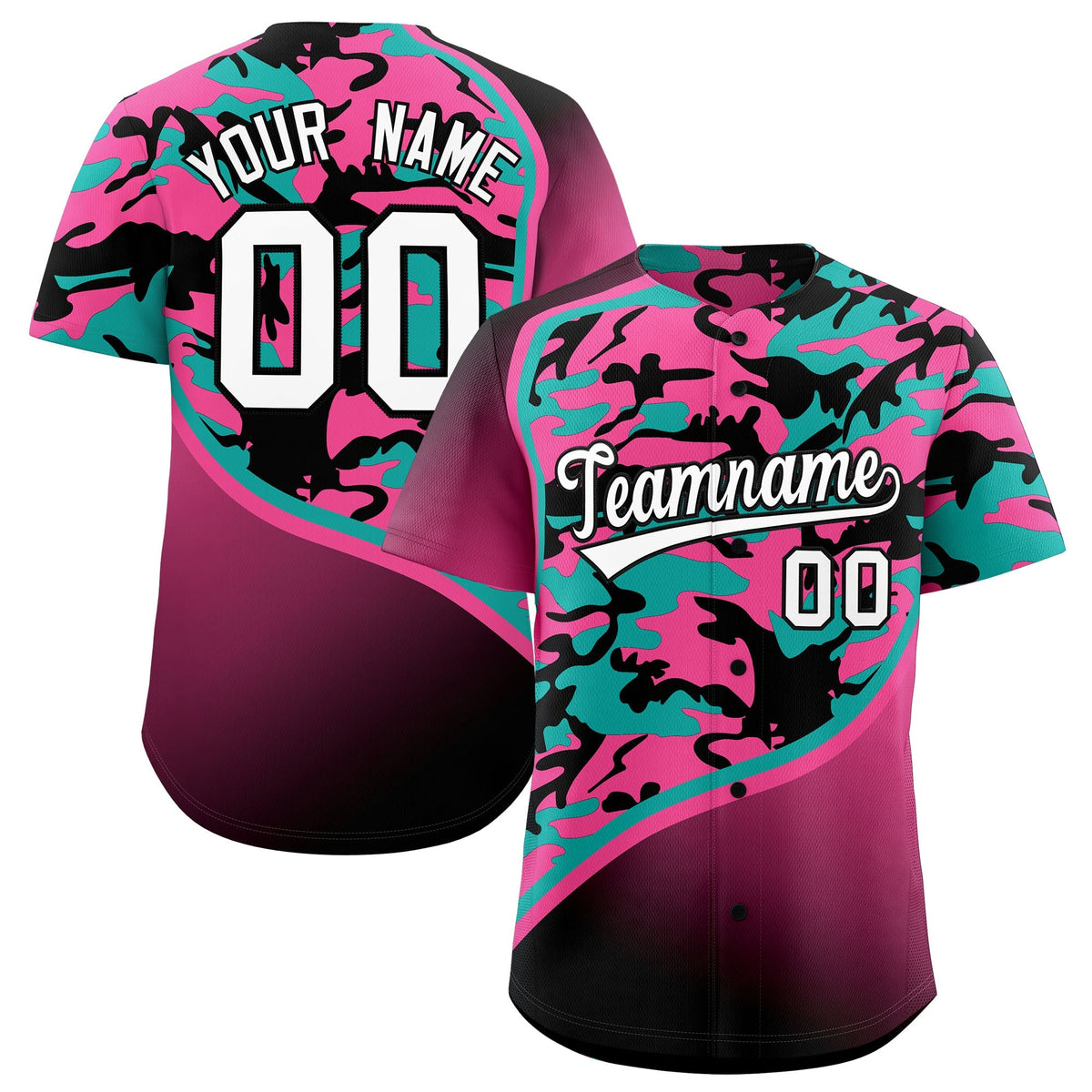 Custom Aqua Pink Black Camo Gradient Fashion Baseball Jersey | Perfect for Training,Sublimation Printed &amp; Stitched,Add Name and Numbern,Perfect for Teams | KXKSHOP