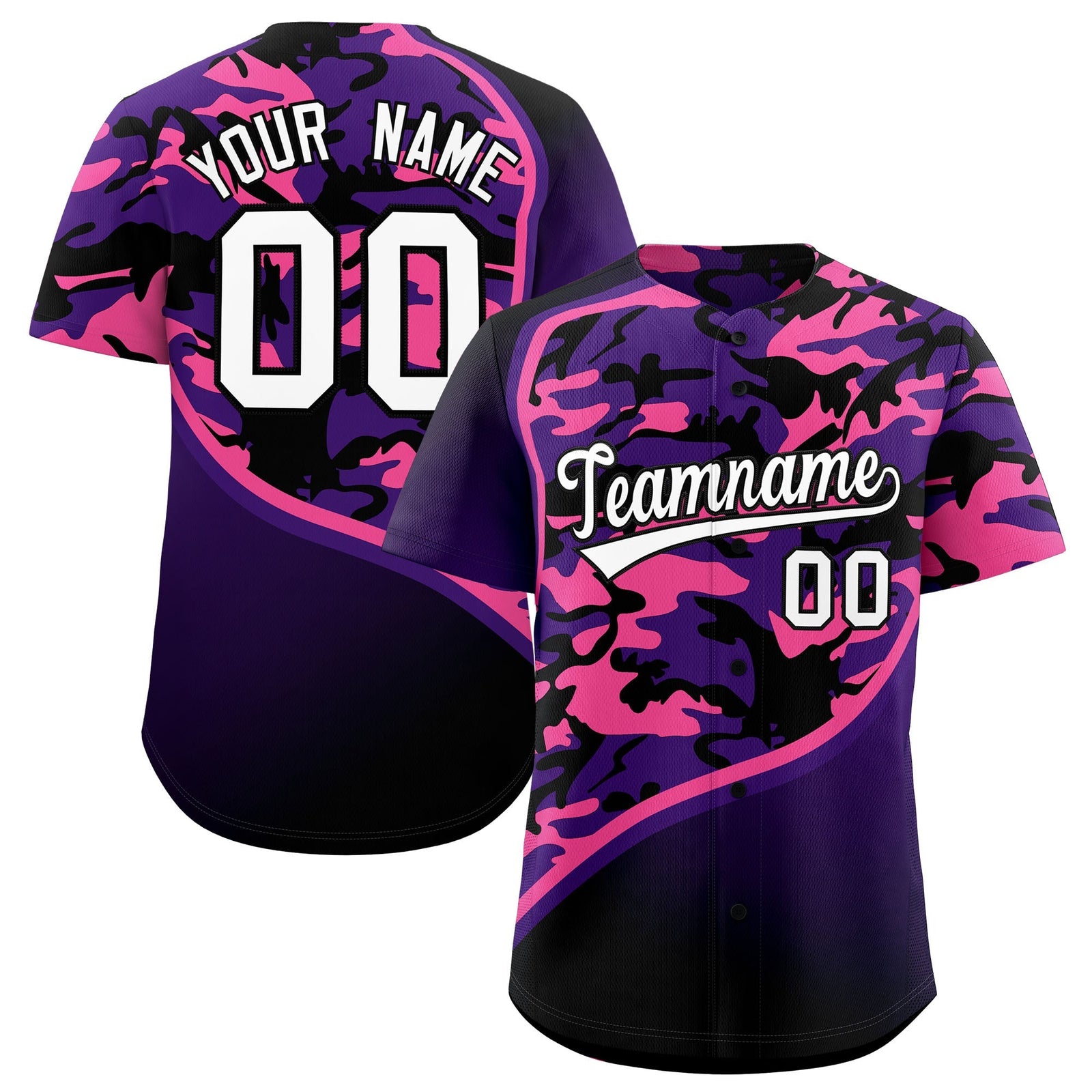 Custom Purple Pink Black Camo Gradient Fashion Baseball Jersey | Perfect for Training,Sublimation Printed & Stitched,Add Name and Numbern,Perfect for Teams | KXKSHOP