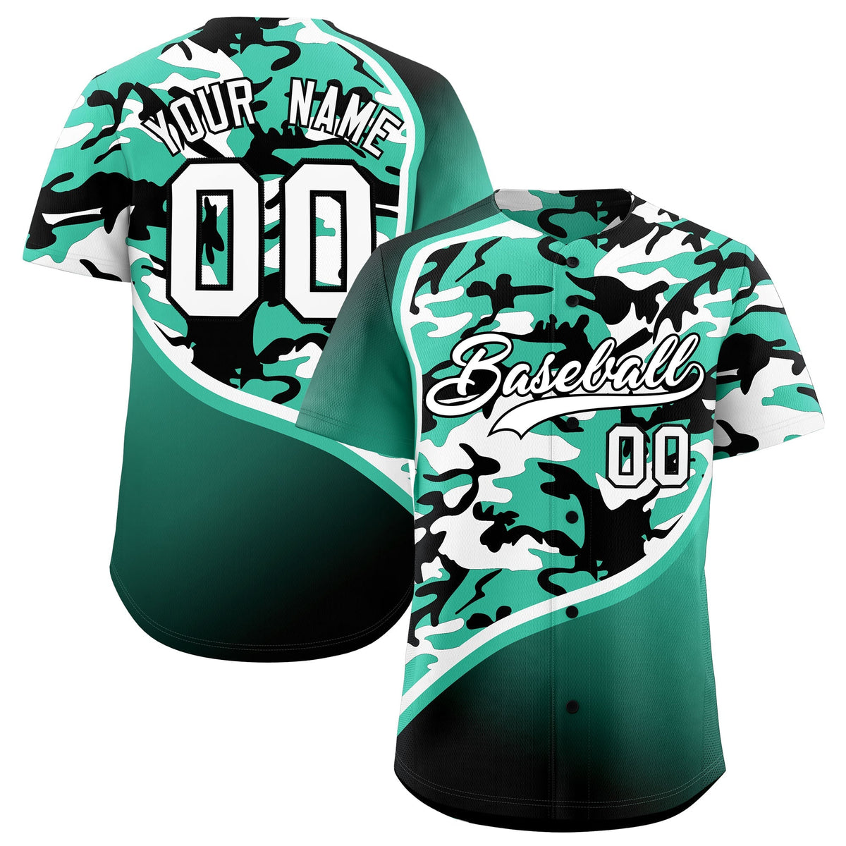Custom Bright Green Black White Camo Gradient Fashion Baseball Jersey | Perfect for Training,Sublimation Printed &amp; Stitched,Add Name and Numbern,Perfect for Teams | KXKSHOP