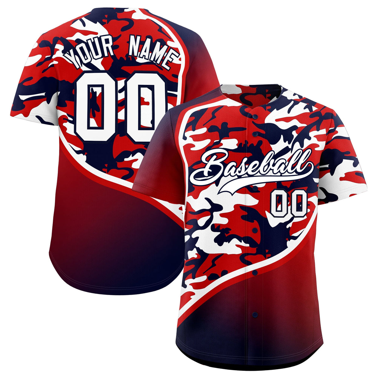 Custom Red White Navy Camo Gradient Fashion Baseball Jersey | Perfect for Training,Sublimation Printed &amp; Stitched,Add Name and Numbern,Perfect for Teams | KXKSHOP