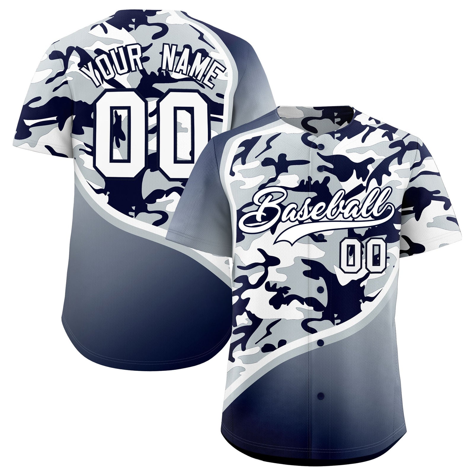 Custom Silver Navy White Camo Gradient Fashion Baseball Jersey | Perfect for Training,Sublimation Printed & Stitched,Add Name and Numbern,Perfect for Teams | KXKSHOP