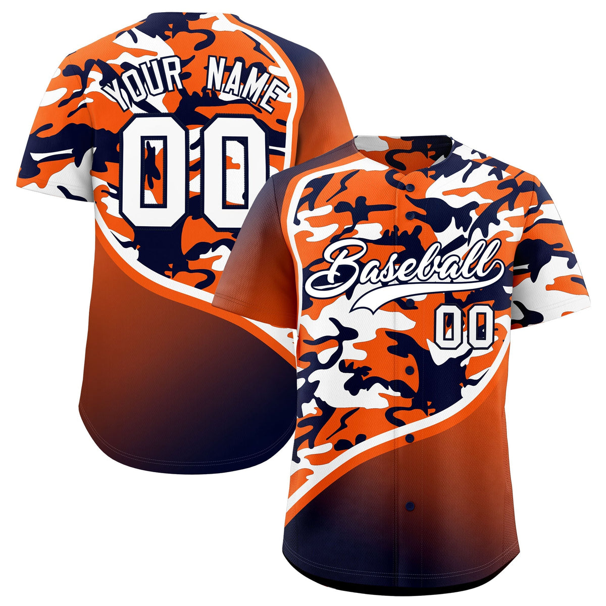 Custom Orange Navy White Camo Gradient Fashion Baseball Jersey | Perfect for Training,Sublimation Printed &amp; Stitched,Add Name and Numbern,Perfect for Teams | KXKSHOP