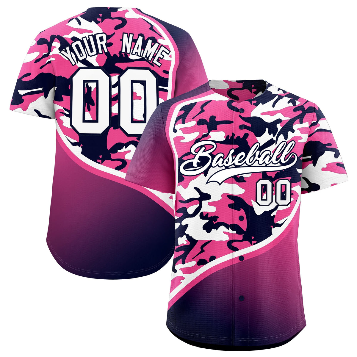 Custom Pink Navy White Camo Gradient Fashion Baseball Jersey | Perfect for Training,Sublimation Printed &amp; Stitched,Add Name and Numbern,Perfect for Teams | KXKSHOP