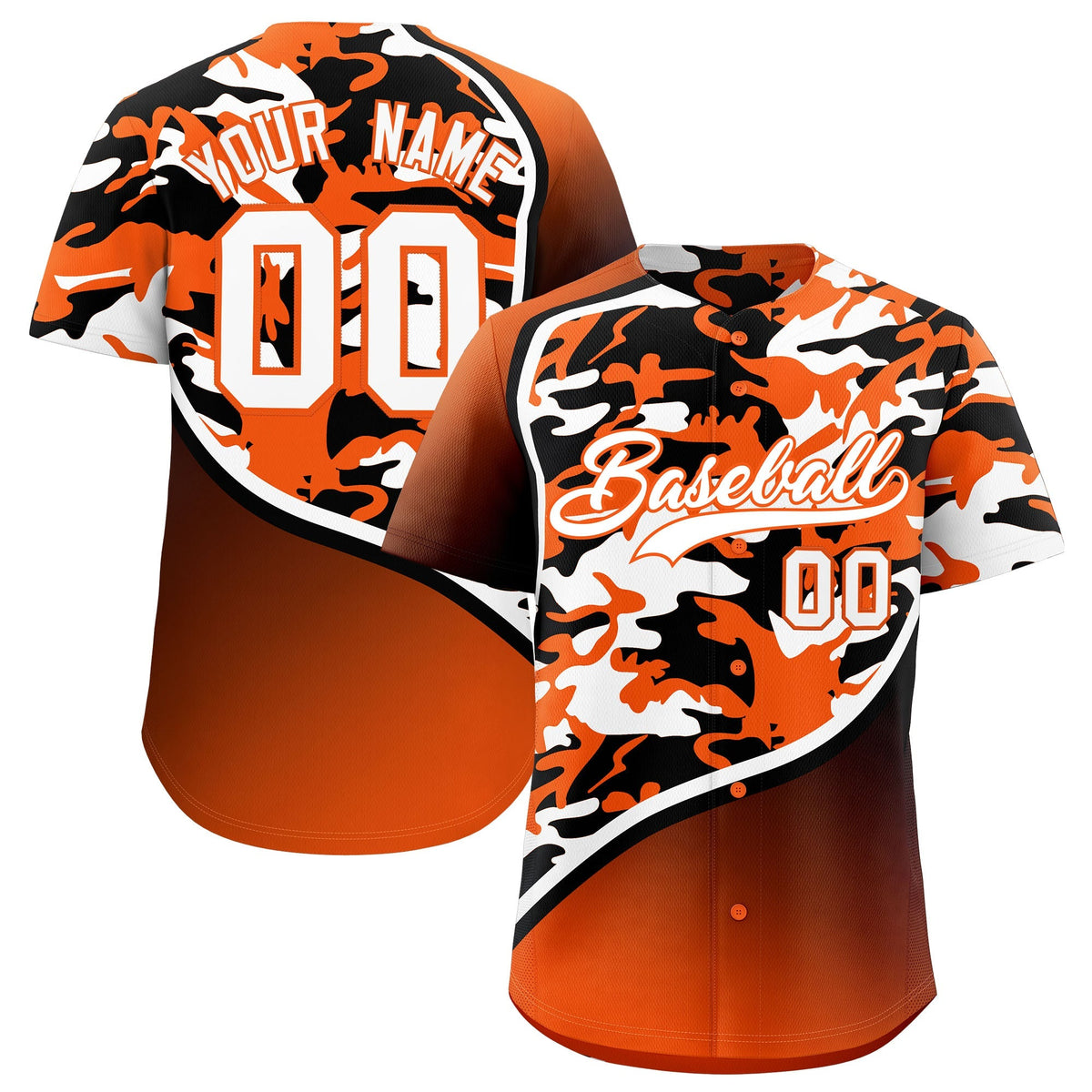 Custom Orange Black White Camo Gradient Fashion Baseball Jersey | Perfect for Training,Sublimation Printed &amp; Stitched,Add Name and Numbern,Perfect for Teams | KXKSHOP