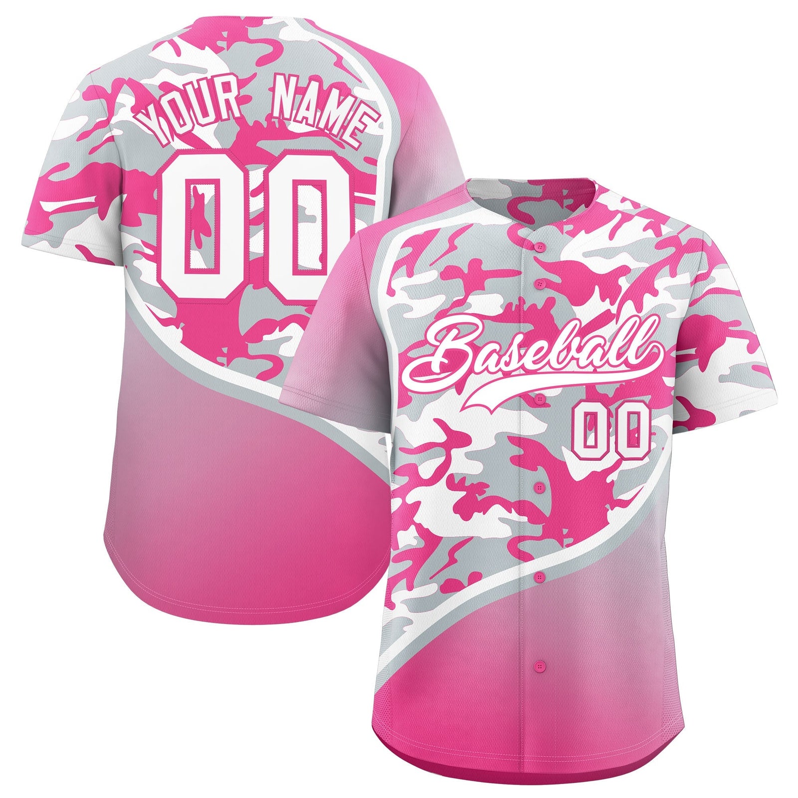 Custom Silver White Pink Camo Gradient Fashion Baseball Jersey | Perfect for Training,Sublimation Printed & Stitched,Add Name and Numbern,Perfect for Teams | KXKSHOP