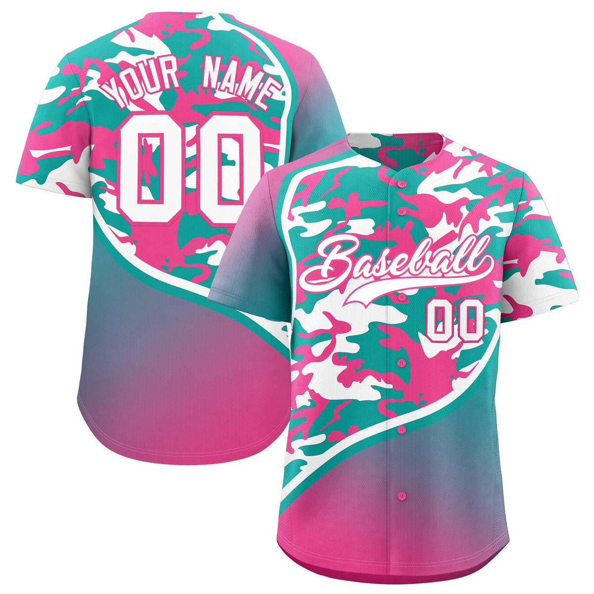 Custom Aqua White Pink Camo Gradient Fashion Baseball Jersey | Perfect for Training,Sublimation Printed &amp; Stitched,Add Name and Numbern,Perfect for Teams | KXKSHOP