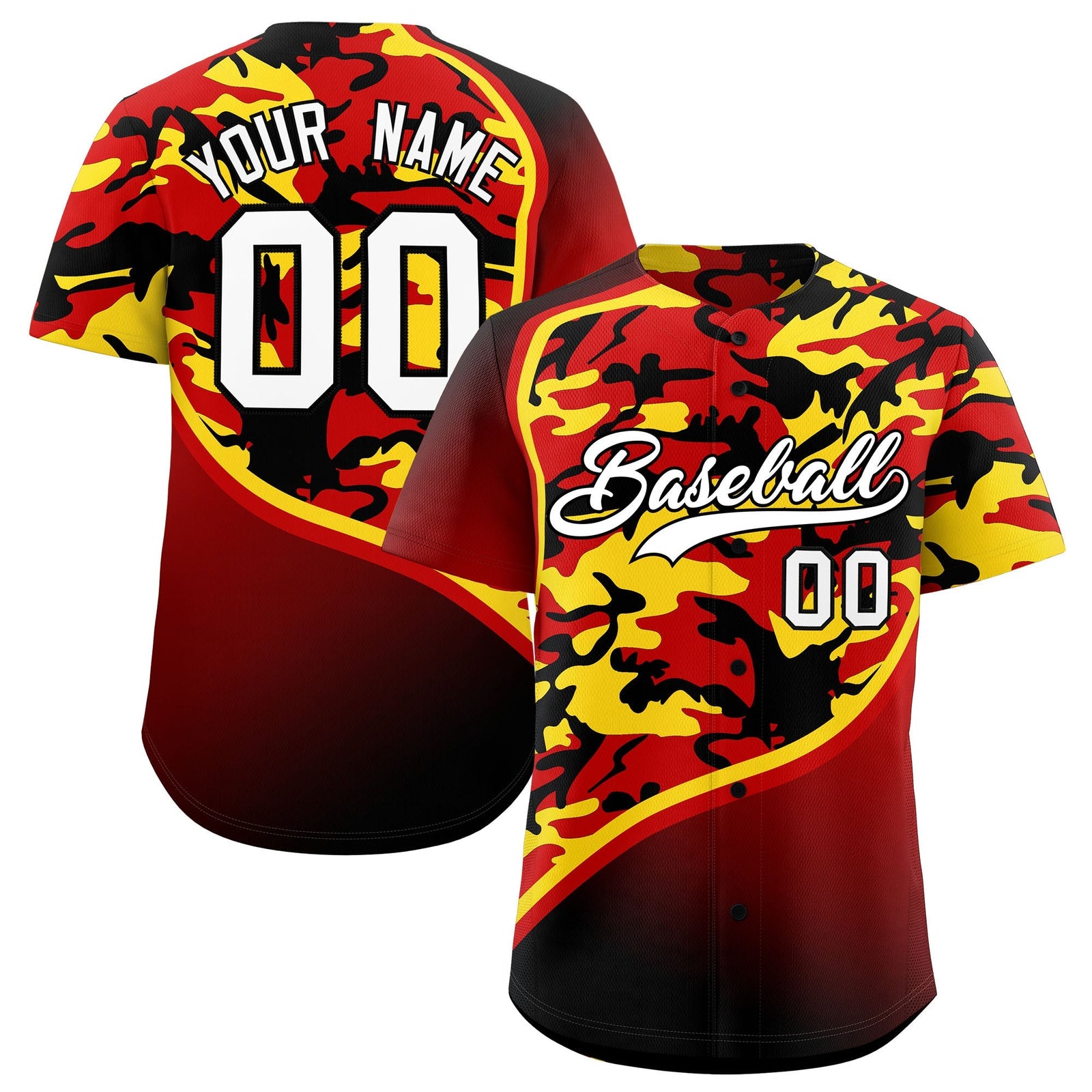 Custom Red Gold Black Camo Gradient Fashion Baseball Jersey | Perfect for Training,Sublimation Printed & Stitched,Add Name and Numbern,Perfect for Teams | KXKSHOP