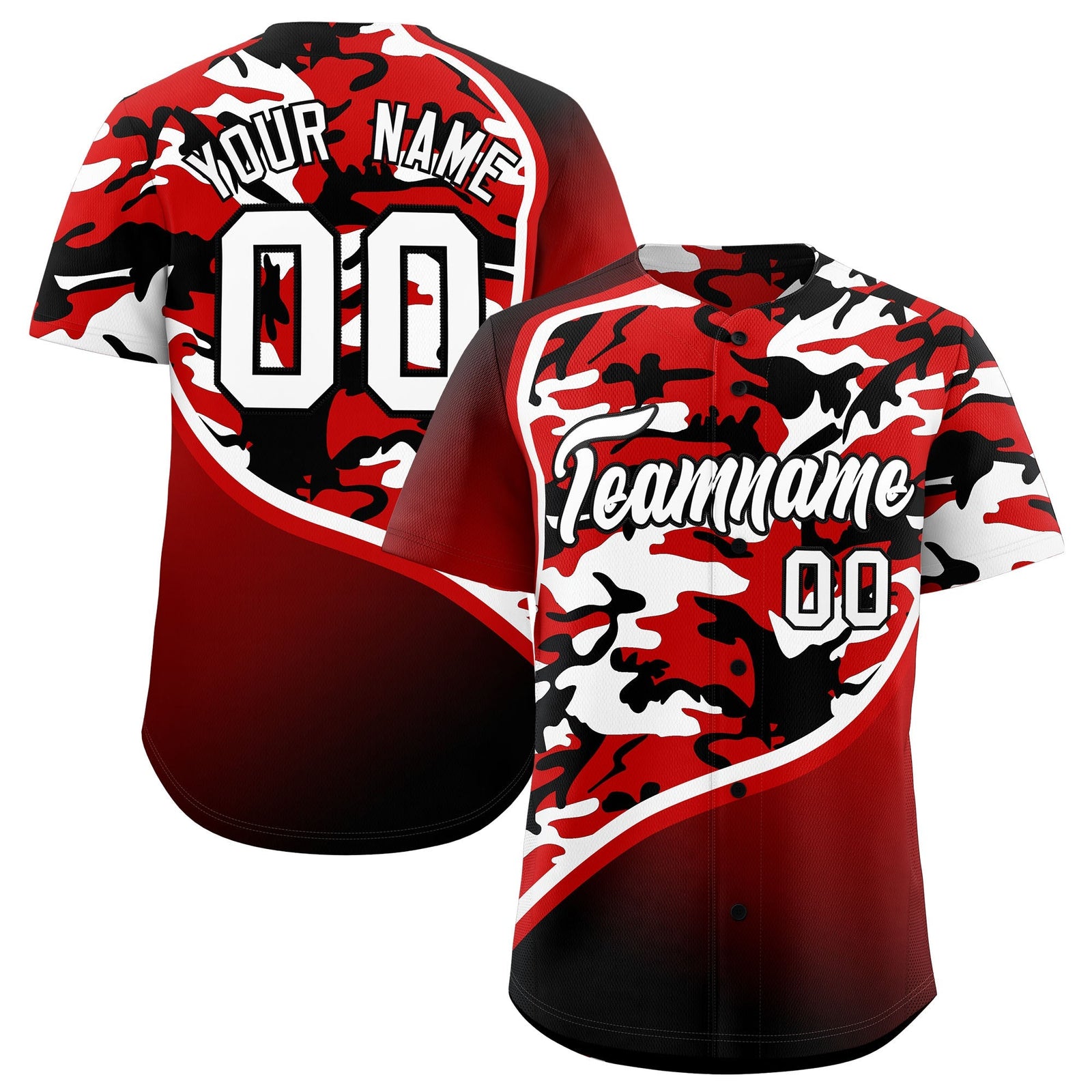 Custom Black White Red Camo Gradient Fashion Baseball Jersey | Perfect for Training,Sublimation Printed & Stitched,Add Name and Numbern,Perfect for Teams | KXKSHOP