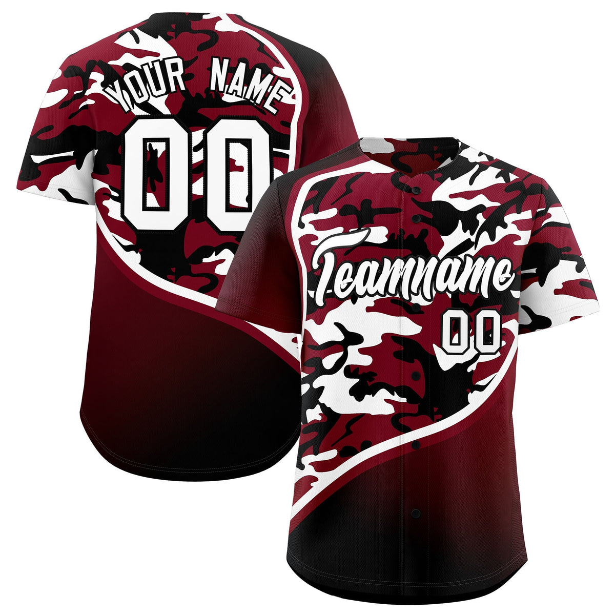 Custom Crimson Black White Camo Gradient Fashion Baseball Jersey | Perfect for Training,Sublimation Printed &amp; Stitched,Add Name and Numbern,Perfect for Teams | KXKSHOP