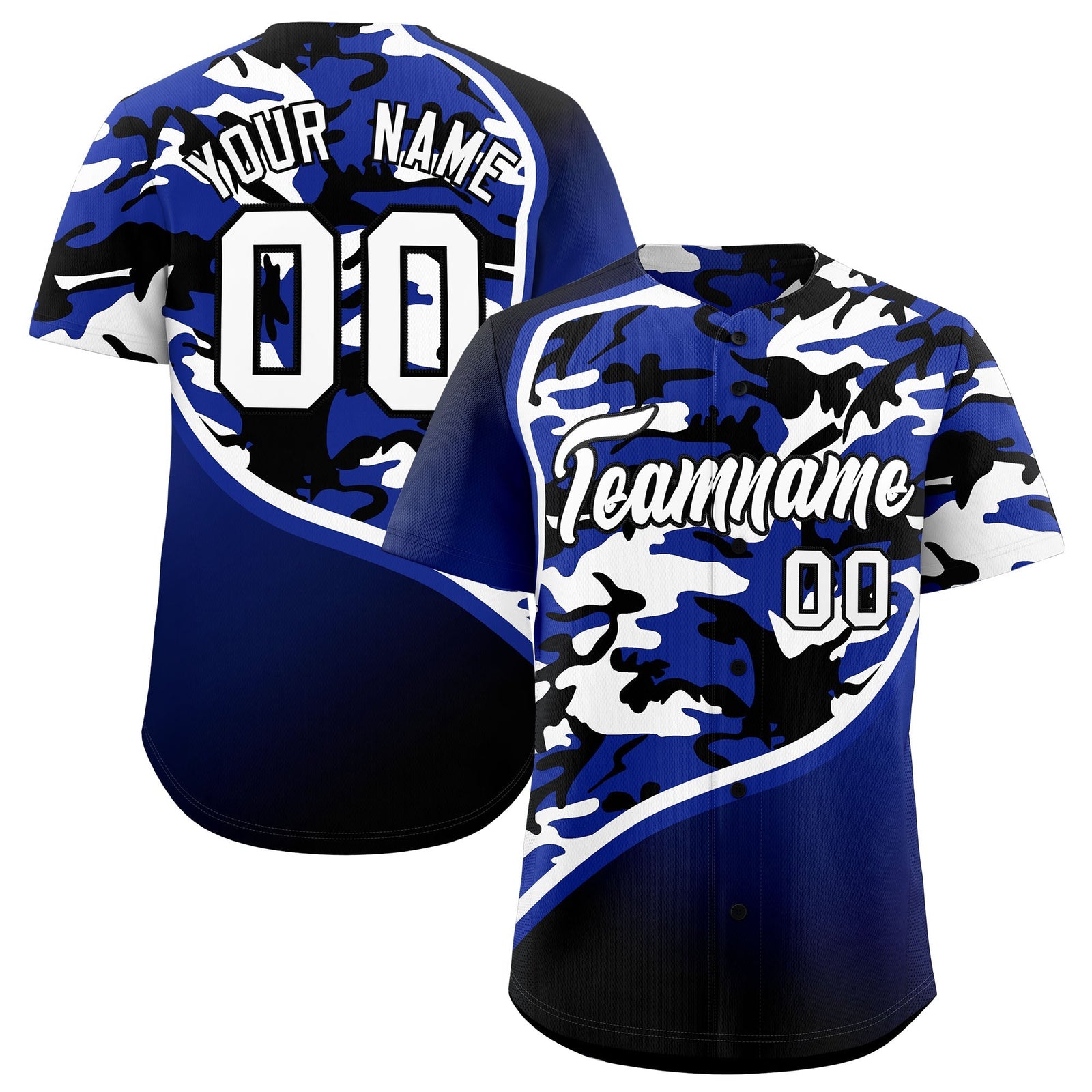 Custom Royal Blue Black White Camo Gradient Fashion Baseball Jersey | Perfect for Training,Sublimation Printed & Stitched,Add Name and Numbern,Perfect for Teams | KXKSHOP