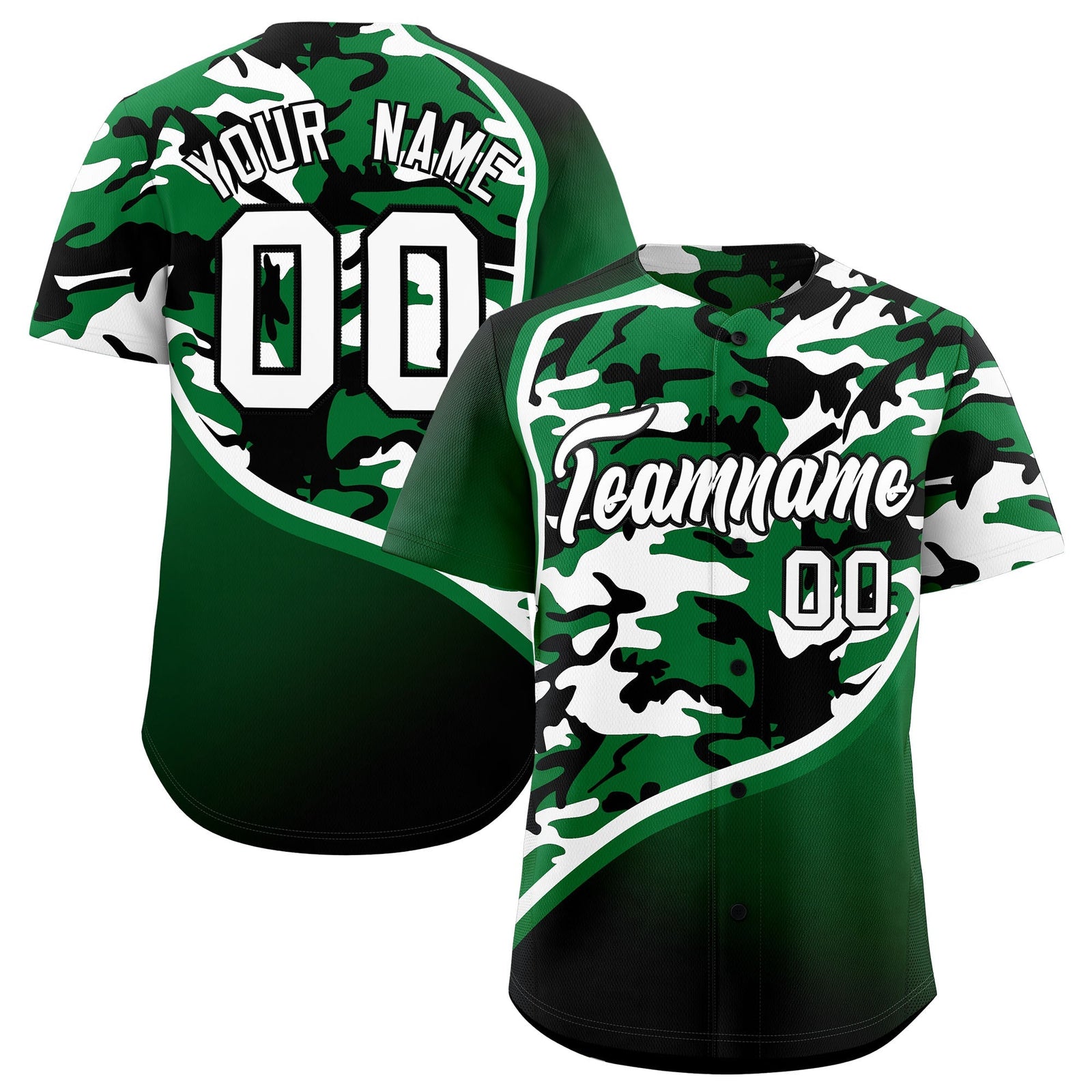 Custom Kelly Green White Black Camo Gradient Fashion Baseball Jersey | Perfect for Training,Sublimation Printed & Stitched,Add Name and Numbern,Perfect for Teams | KXKSHOP