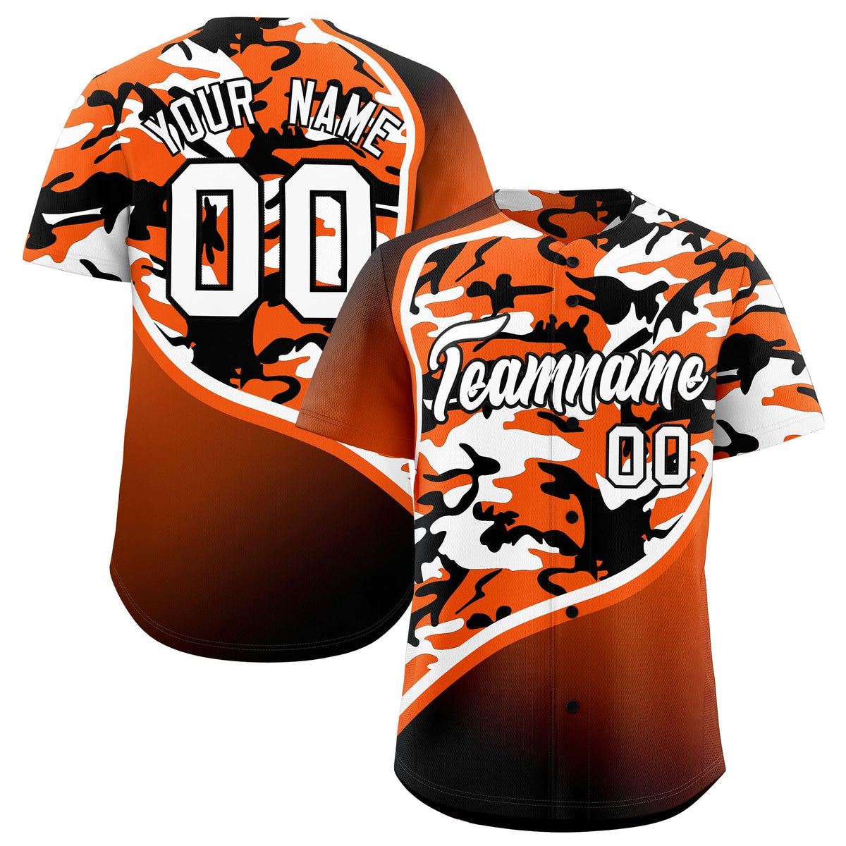 Custom Orange White Black Camo Gradient Fashion Baseball Jersey | Perfect for Training,Sublimation Printed &amp; Stitched,Add Name and Numbern,Perfect for Teams | KXKSHOP