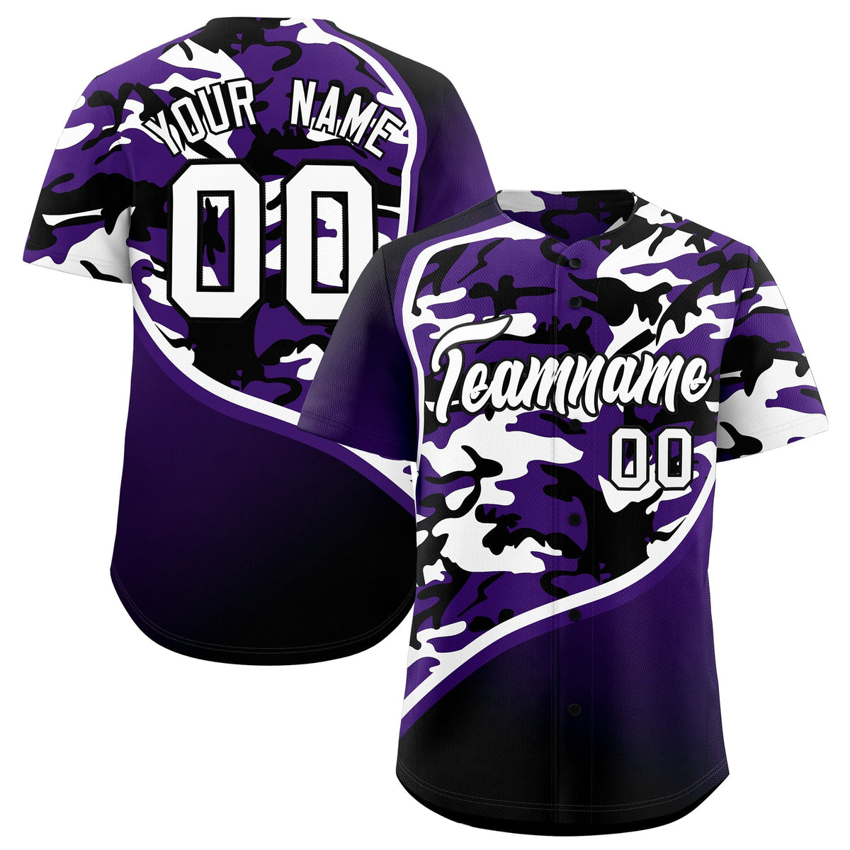 Custom Purple White Black Camo Gradient Fashion Baseball Jersey | Perfect for Training,Sublimation Printed &amp; Stitched,Add Name and Numbern,Perfect for Teams | KXKSHOP
