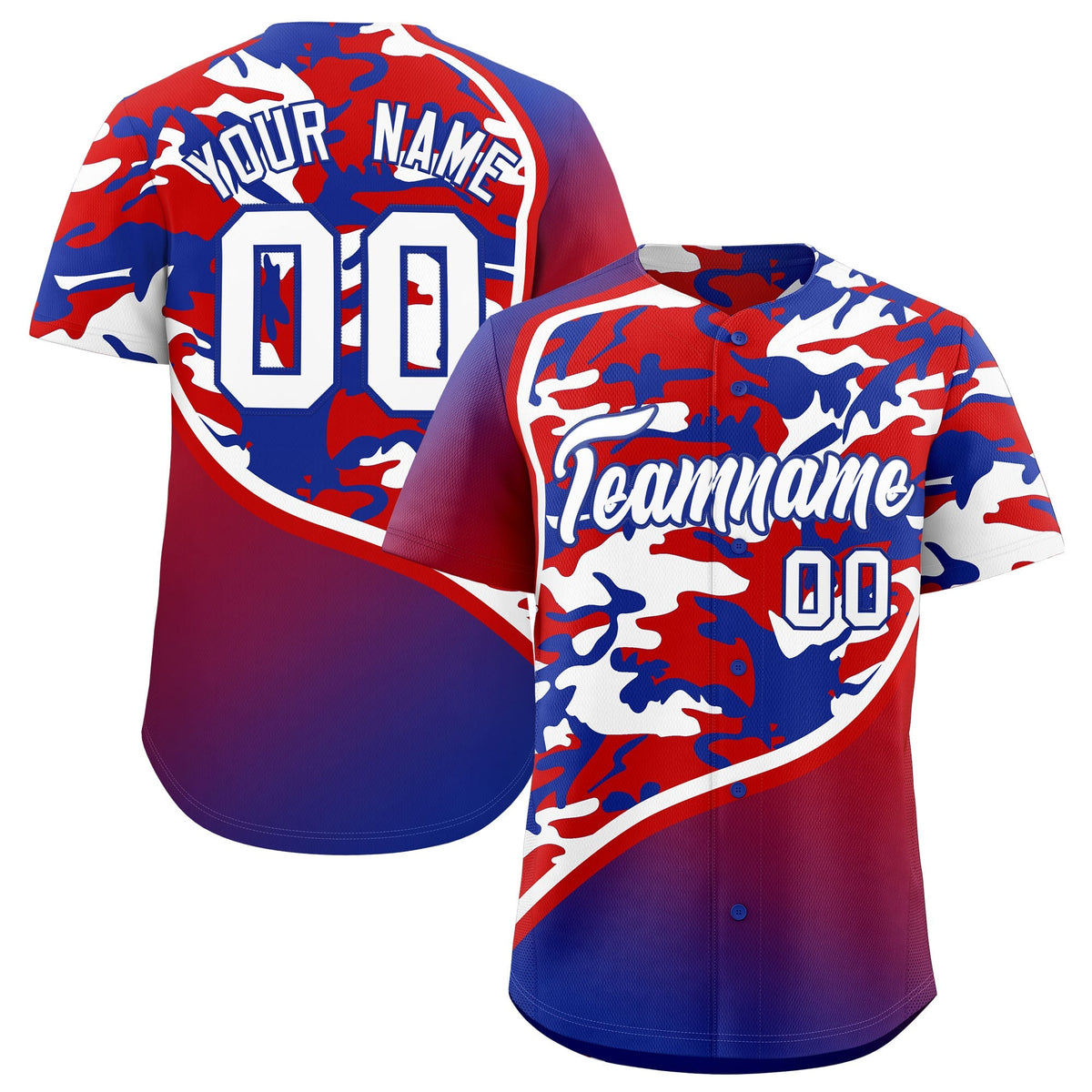 Custom Red White Royal Blue Camo Gradient Fashion Baseball Jersey | Perfect for Training,Sublimation Printed &amp; Stitched,Add Name and Numbern,Perfect for Teams | KXKSHOP