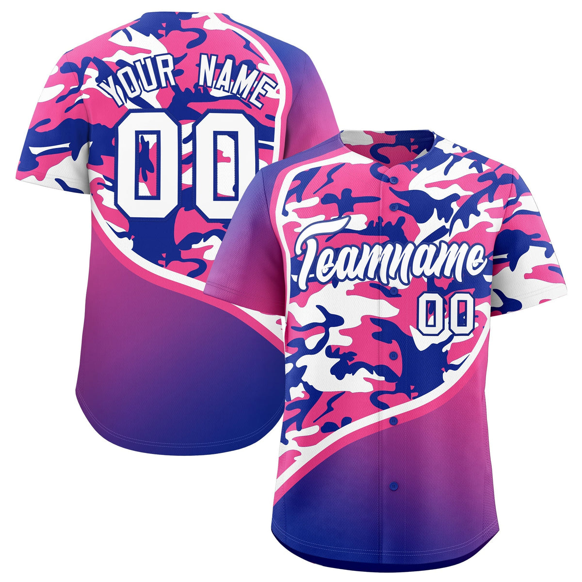 Custom Pink Royal Blue White Camo Gradient Fashion Baseball Jersey | Perfect for Training,Sublimation Printed & Stitched,Add Name and Numbern,Perfect for Teams | KXKSHOP