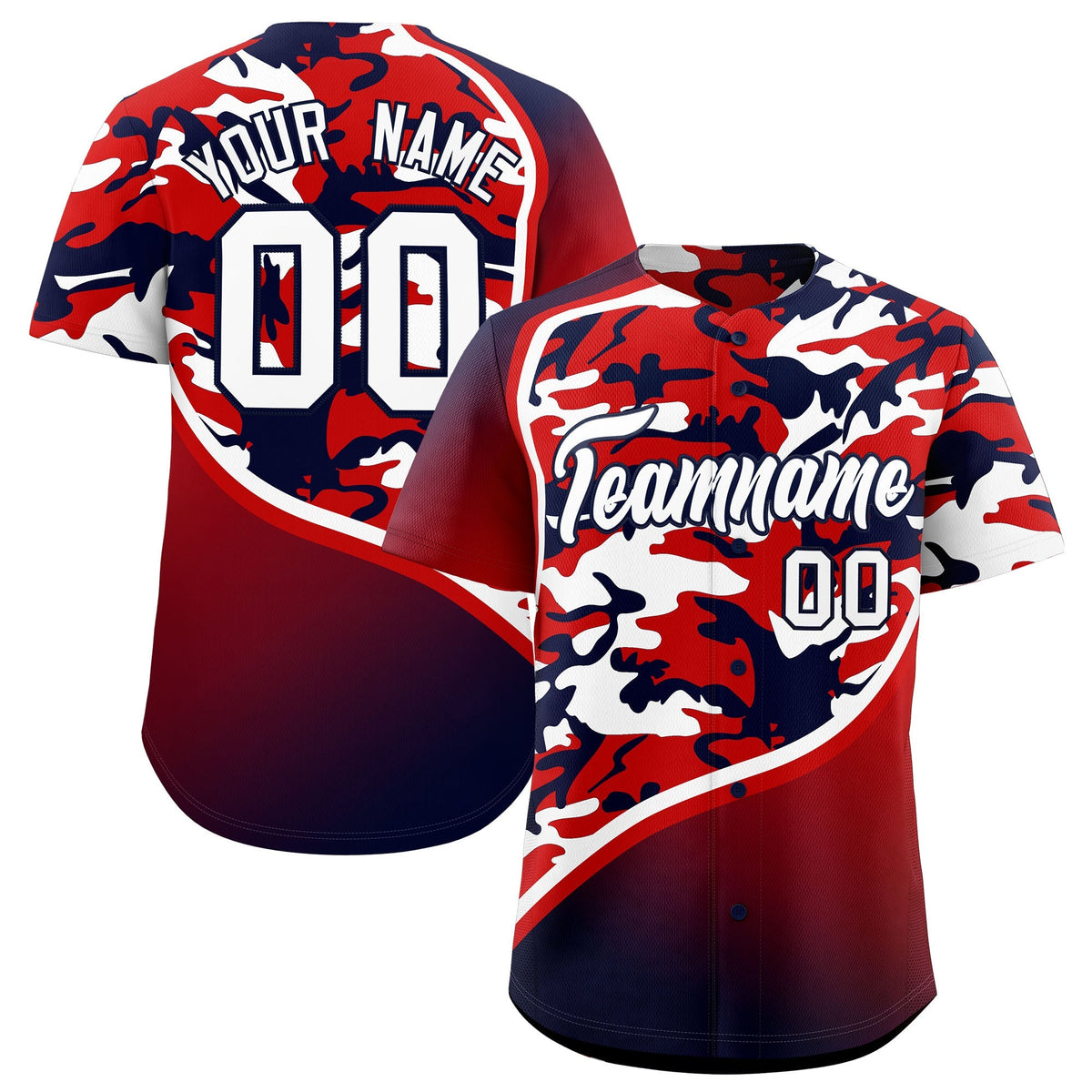 Custom Red White Navy Camo Gradient Fashion Baseball Jersey | Perfect for Training,Sublimation Printed &amp; Stitched,Add Name and Numbern,Perfect for Teams | KXKSHOP