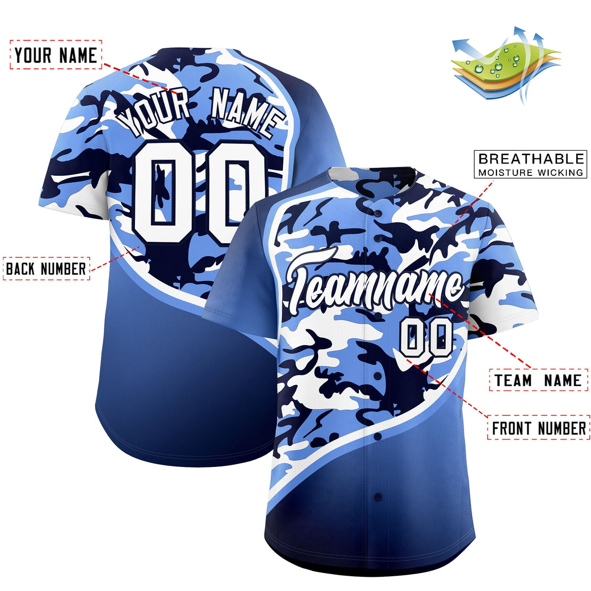Custom Light Blue Navy White Camo Gradient Fashion Baseball Jersey | Perfect for Training,Sublimation Printed &amp; Stitched,Add Name and Numbern,Perfect for Teams | KXKSHOP
