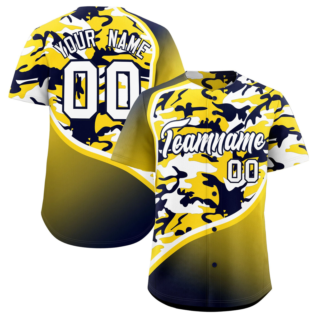 Custom Gold Navy White Camo Gradient Fashion Baseball Jersey | Perfect for Training,Sublimation Printed &amp; Stitched,Add Name and Numbern,Perfect for Teams | KXKSHOP
