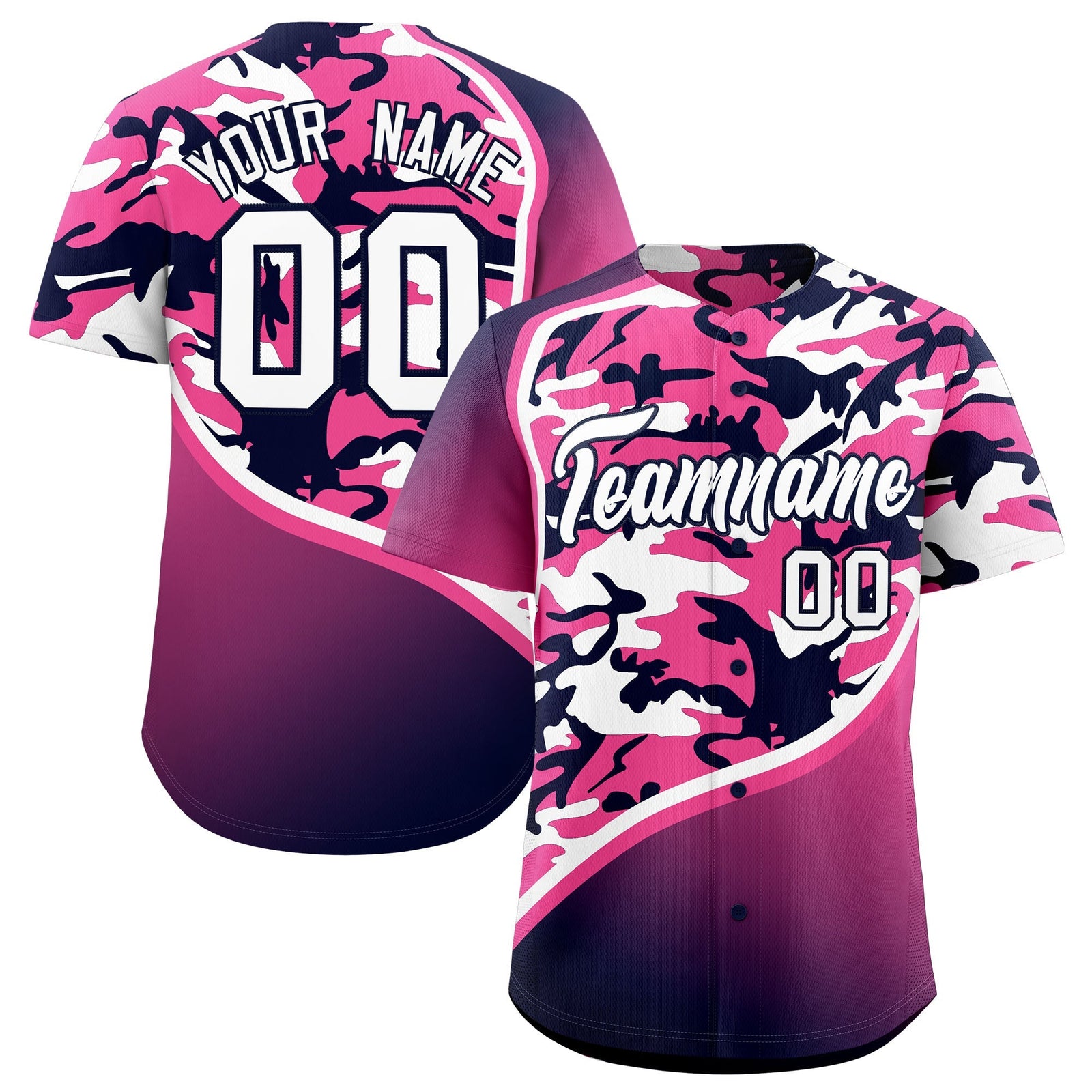 Custom Pink Navy White Camo Gradient Fashion Baseball Jersey | Perfect for Training,Sublimation Printed & Stitched,Add Name and Numbern,Perfect for Teams | KXKSHOP