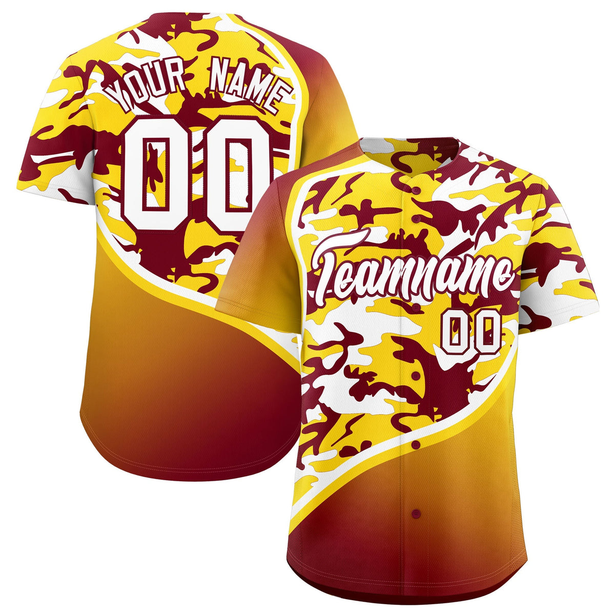 Custom Crimson Gold White Camo Gradient Fashion Baseball Jersey | Perfect for Training,Sublimation Printed &amp; Stitched,Add Name and Numbern,Perfect for Teams | KXKSHOP