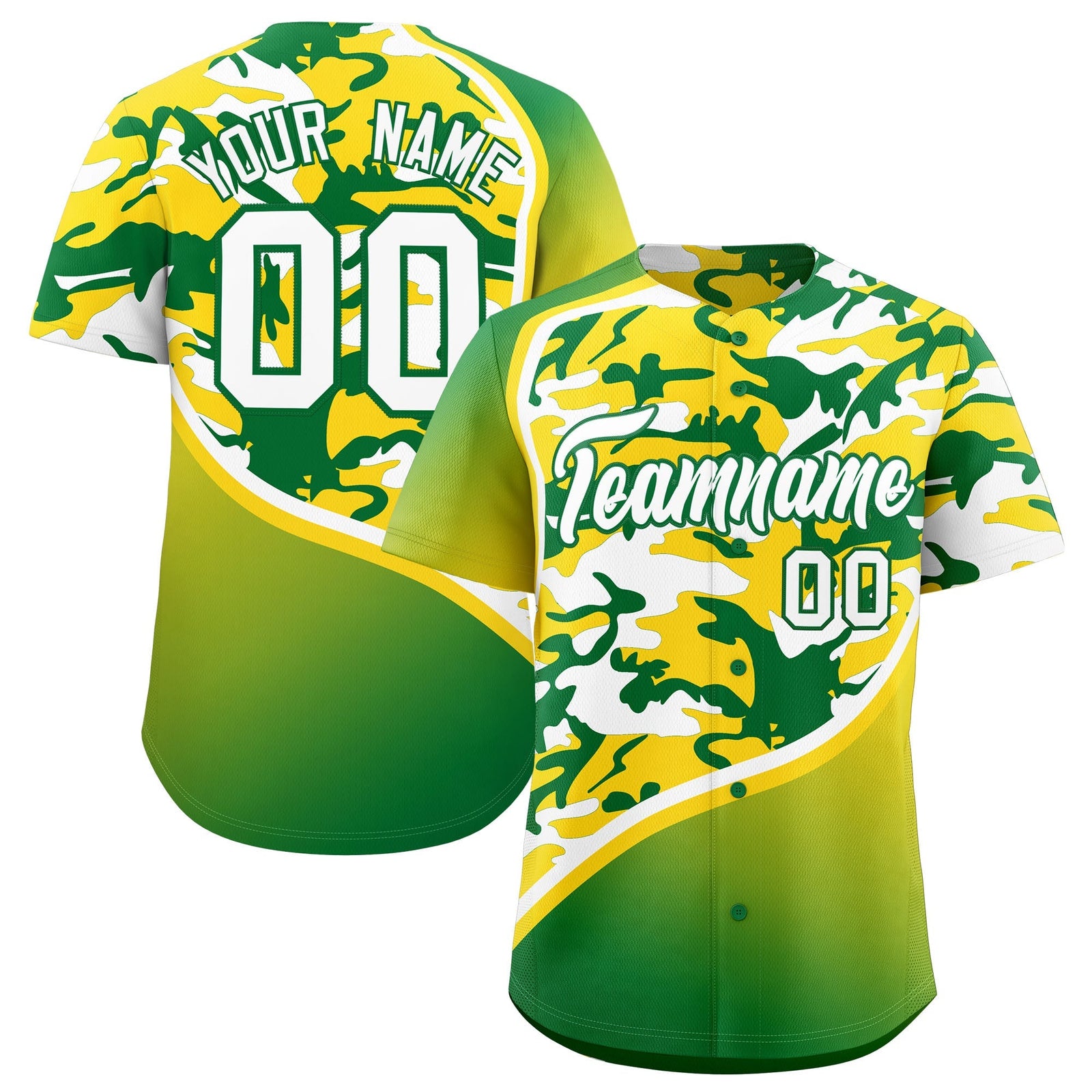 Custom Gold Kelly Green White Camo Gradient Fashion Baseball Jersey | Perfect for Training,Sublimation Printed & Stitched,Add Name and Numbern,Perfect for Teams | KXKSHOP