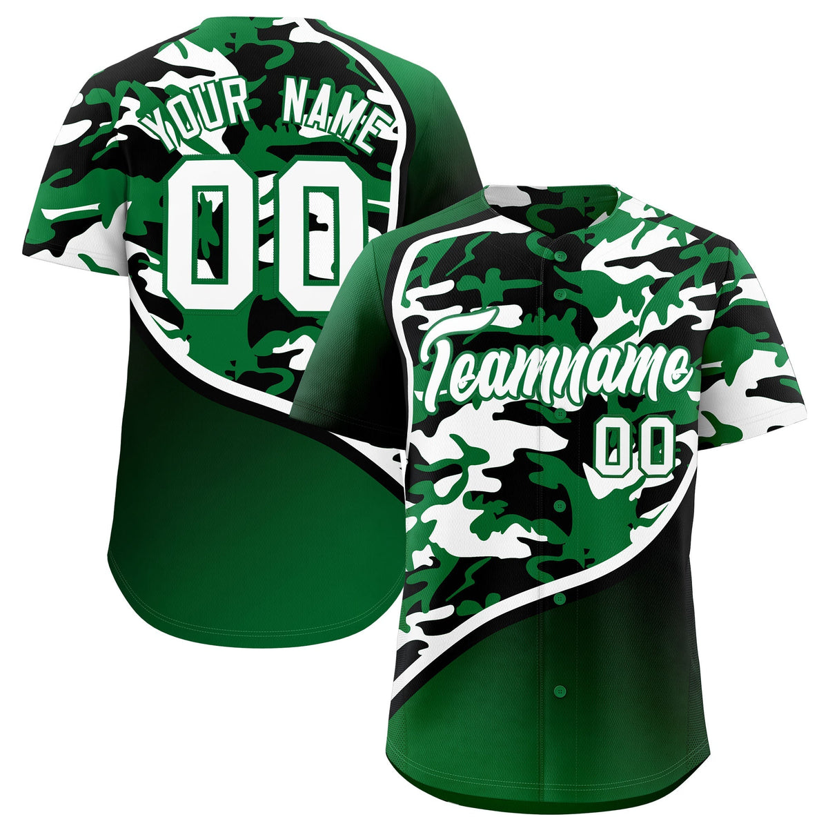 Custom Kelly Green Black White Camo Gradient Fashion Baseball Jersey | Perfect for Training,Sublimation Printed &amp; Stitched,Add Name and Numbern,Perfect for Teams | KXKSHOP
