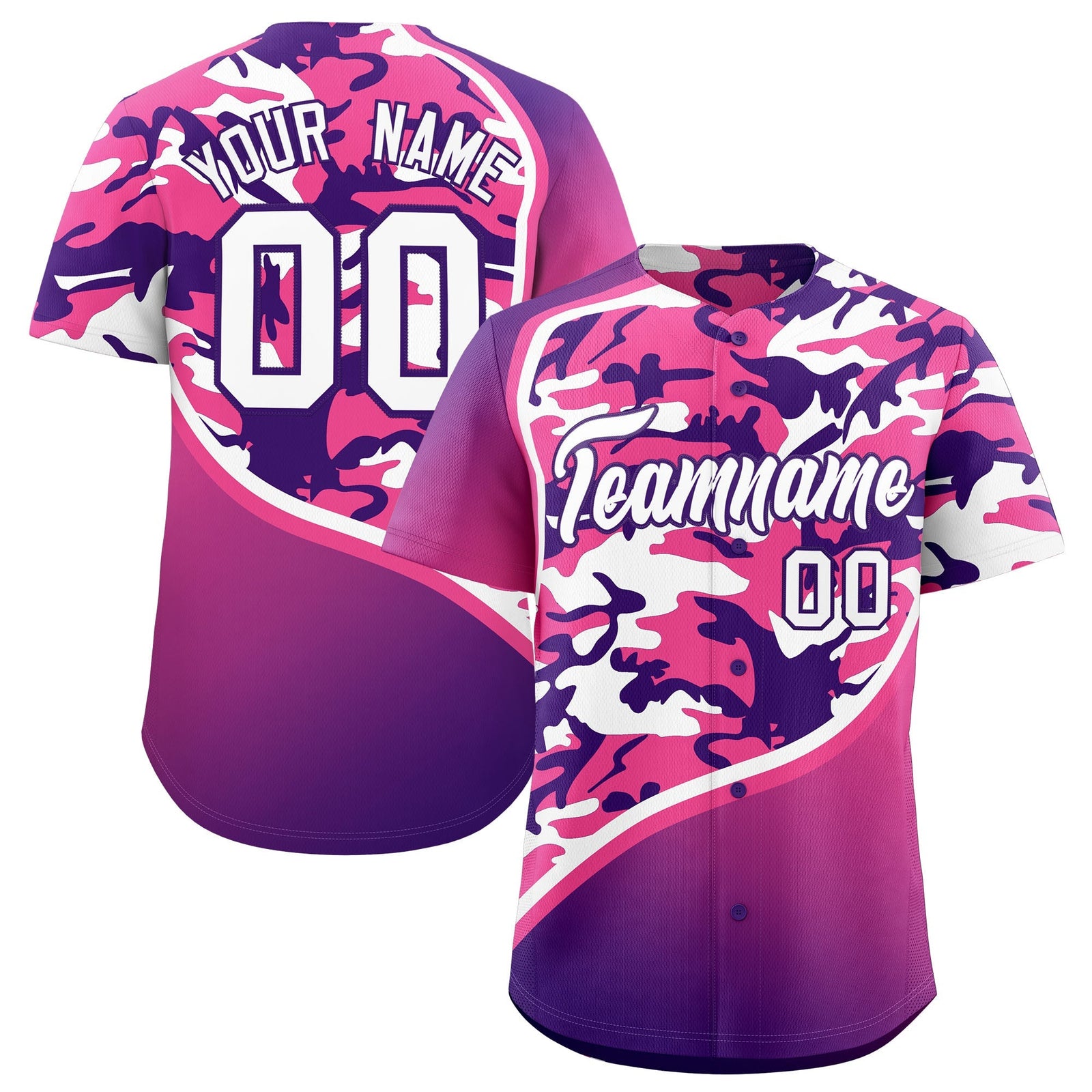 Custom Pink Purple White Camo Gradient Fashion Baseball Jersey | Perfect for Training,Sublimation Printed & Stitched,Add Name and Numbern,Perfect for Teams | KXKSHOP