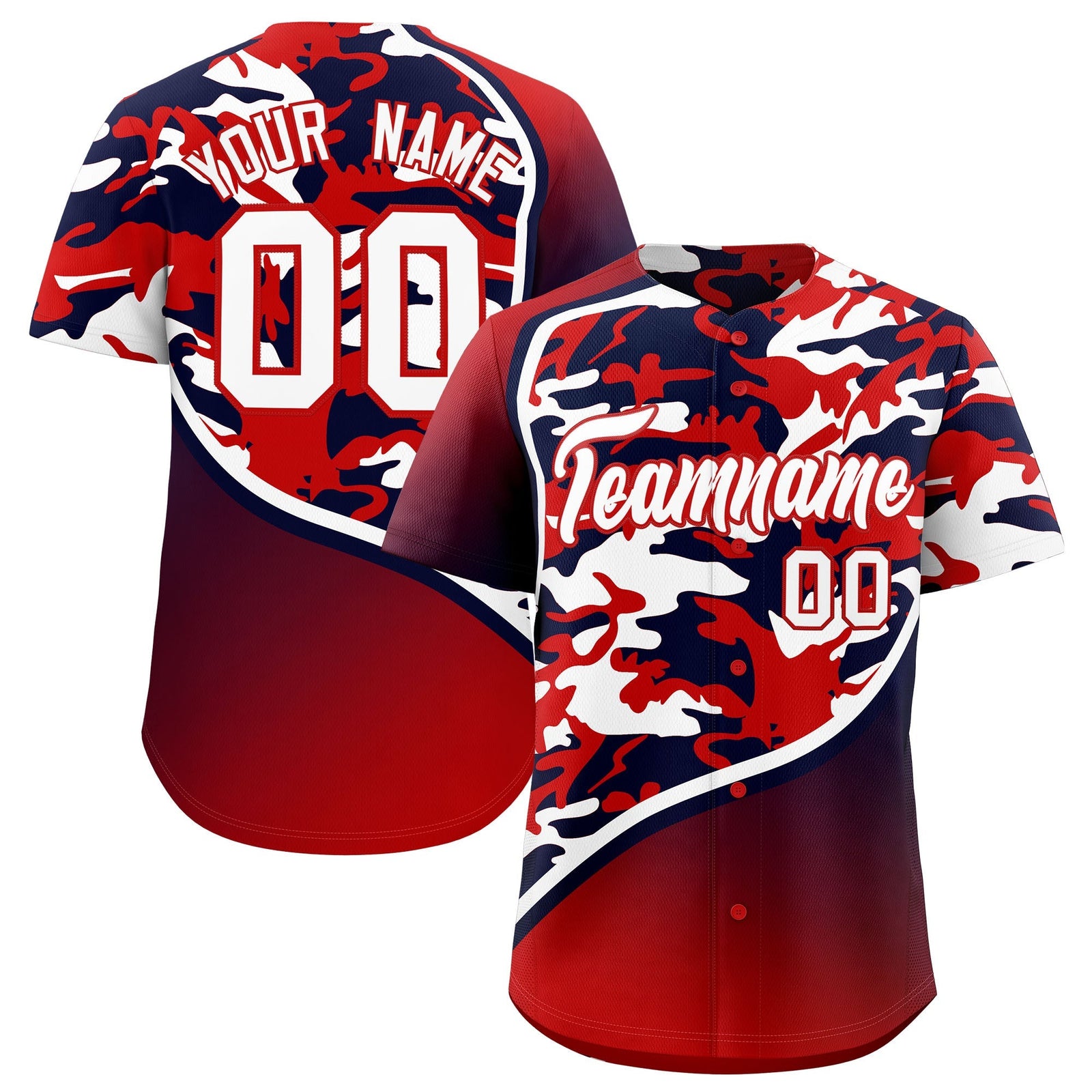 Custom Red Navy White Camo Gradient Fashion Baseball Jersey | Perfect for Training,Sublimation Printed & Stitched,Add Name and Numbern,Perfect for Teams | KXKSHOP