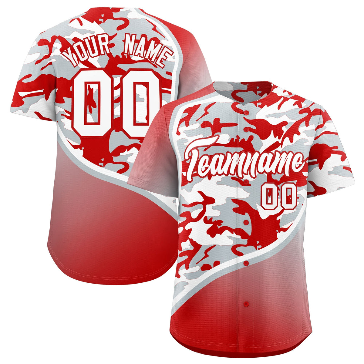 Custom Silver Red White Camo Gradient Fashion Baseball Jersey | Perfect for Training,Sublimation Printed &amp; Stitched,Add Name and Numbern,Perfect for Teams | KXKSHOP