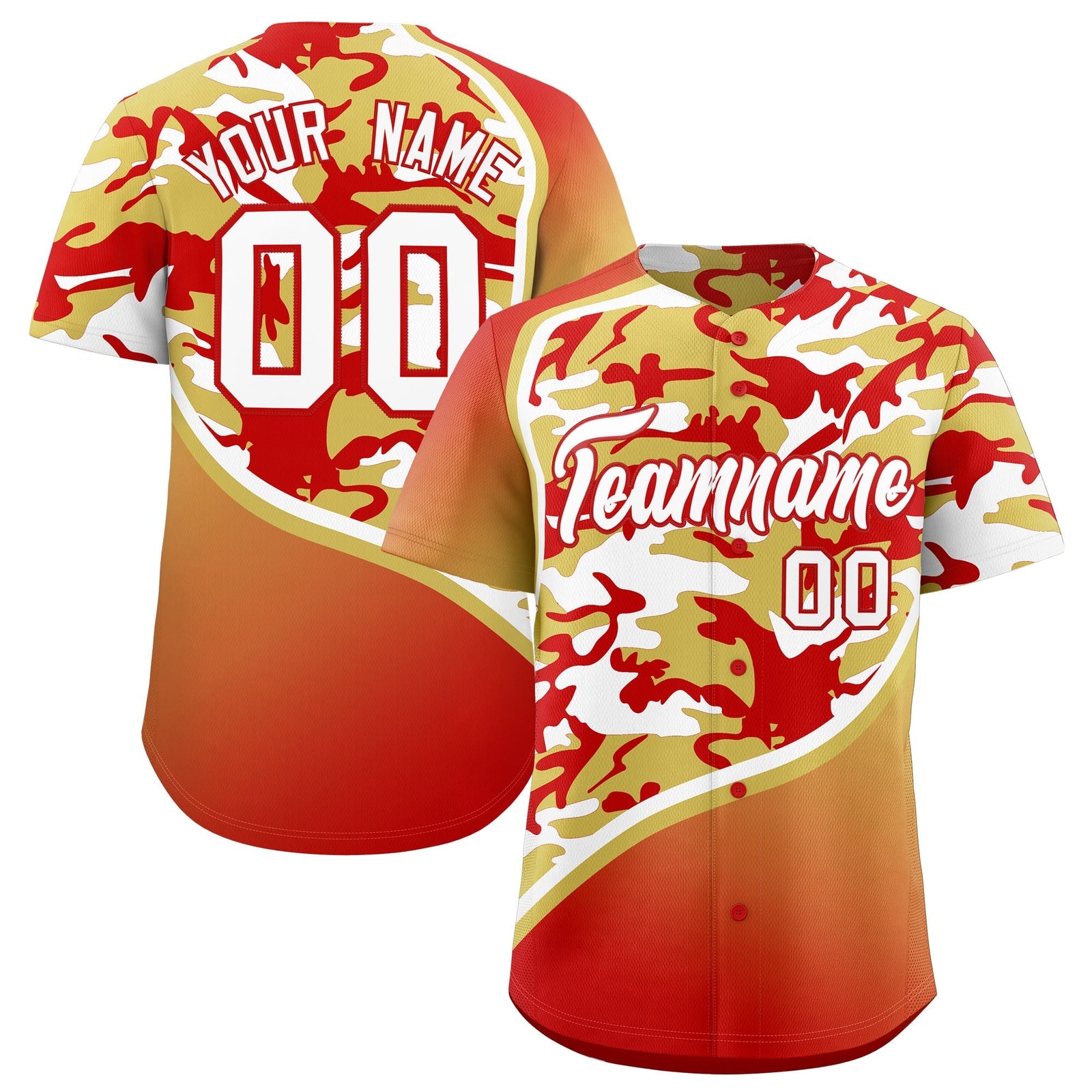 Custom Old Gold Red White Camo Gradient Fashion Baseball Jersey | Perfect for Training,Sublimation Printed & Stitched,Add Name and Numbern,Perfect for Teams | KXKSHOP