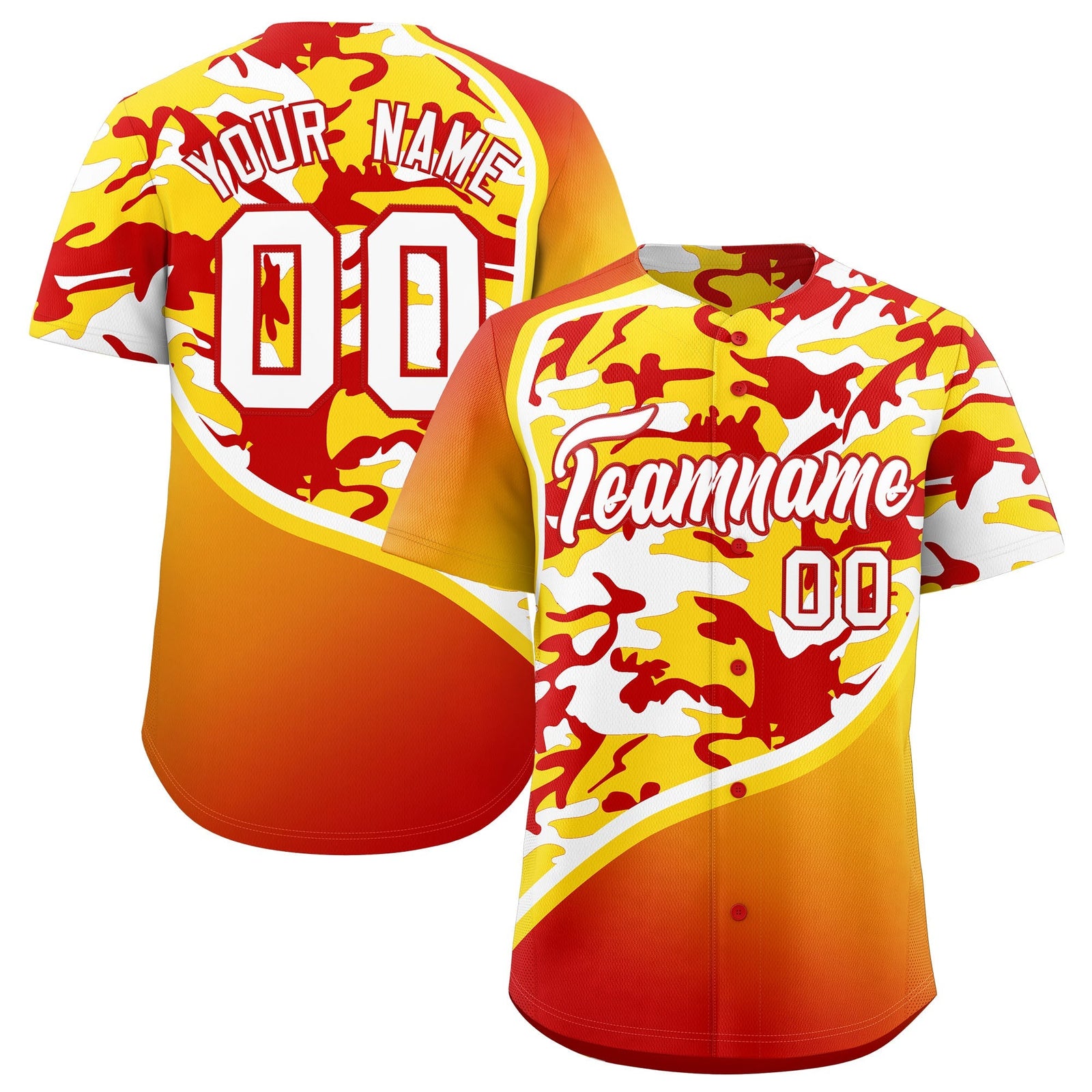 Custom Gold Red White Camo Gradient Fashion Baseball Jersey | Perfect for Training,Sublimation Printed & Stitched,Add Name and Numbern,Perfect for Teams | KXKSHOP