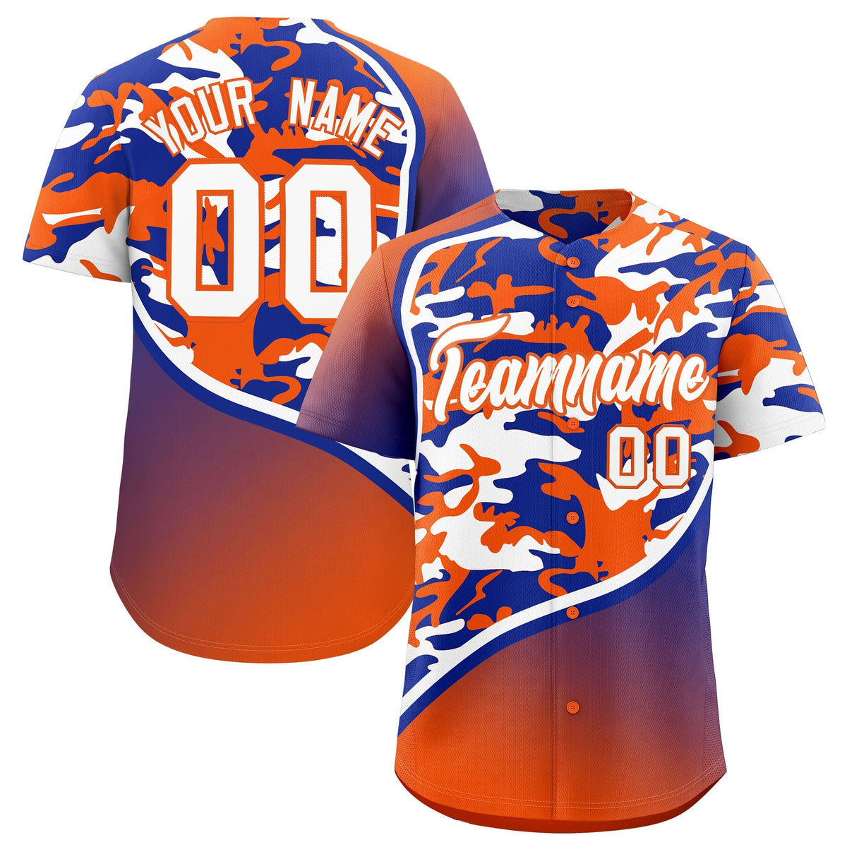Custom Royal Blue Orange White Camo Gradient Fashion Baseball Jersey | Perfect for Training,Sublimation Printed &amp; Stitched,Add Name and Numbern,Perfect for Teams | KXKSHOP