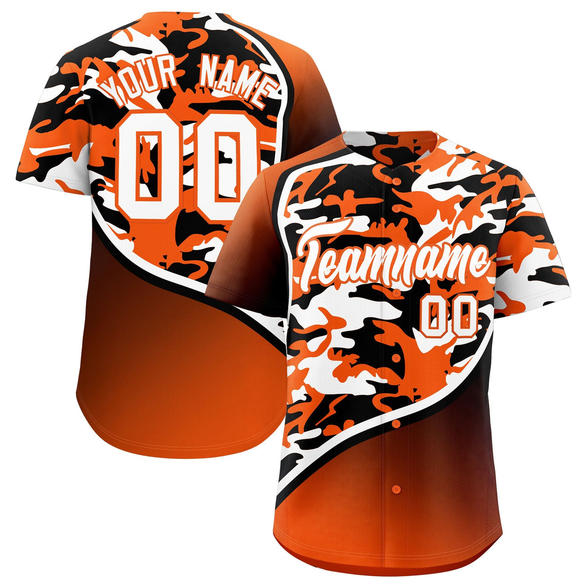 Custom Orange Black White Camo Gradient Fashion Baseball Jersey | Perfect for Training,Sublimation Printed &amp; Stitched,Add Name and Numbern,Perfect for Teams | KXKSHOP