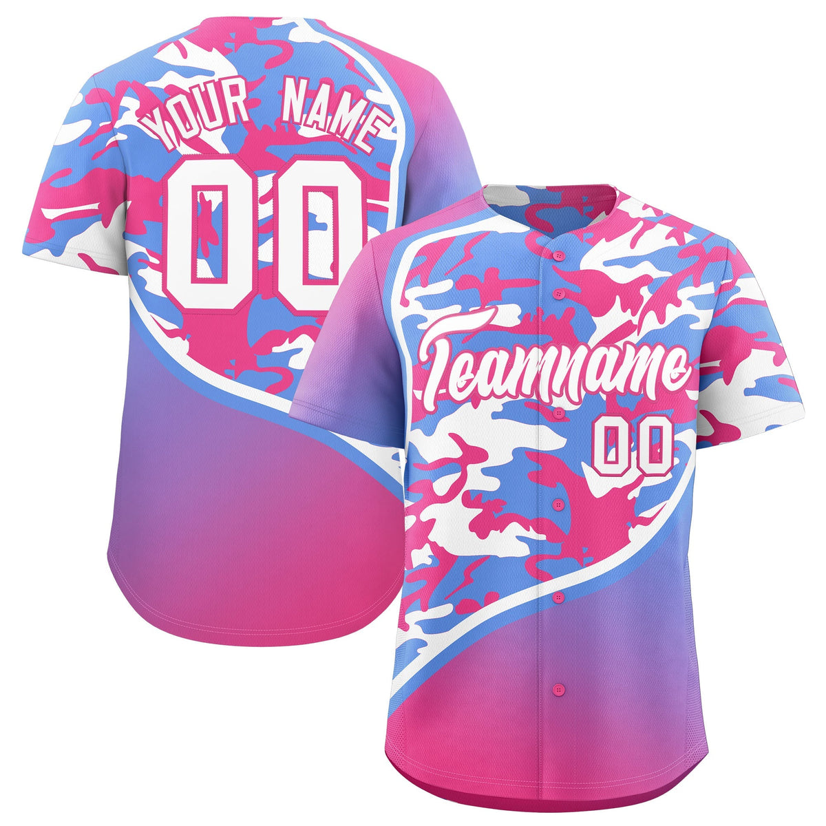 Custom Light Blue Pink White Camo Gradient Fashion Baseball Jersey | Perfect for Training,Sublimation Printed &amp; Stitched,Add Name and Numbern,Perfect for Teams | KXKSHOP