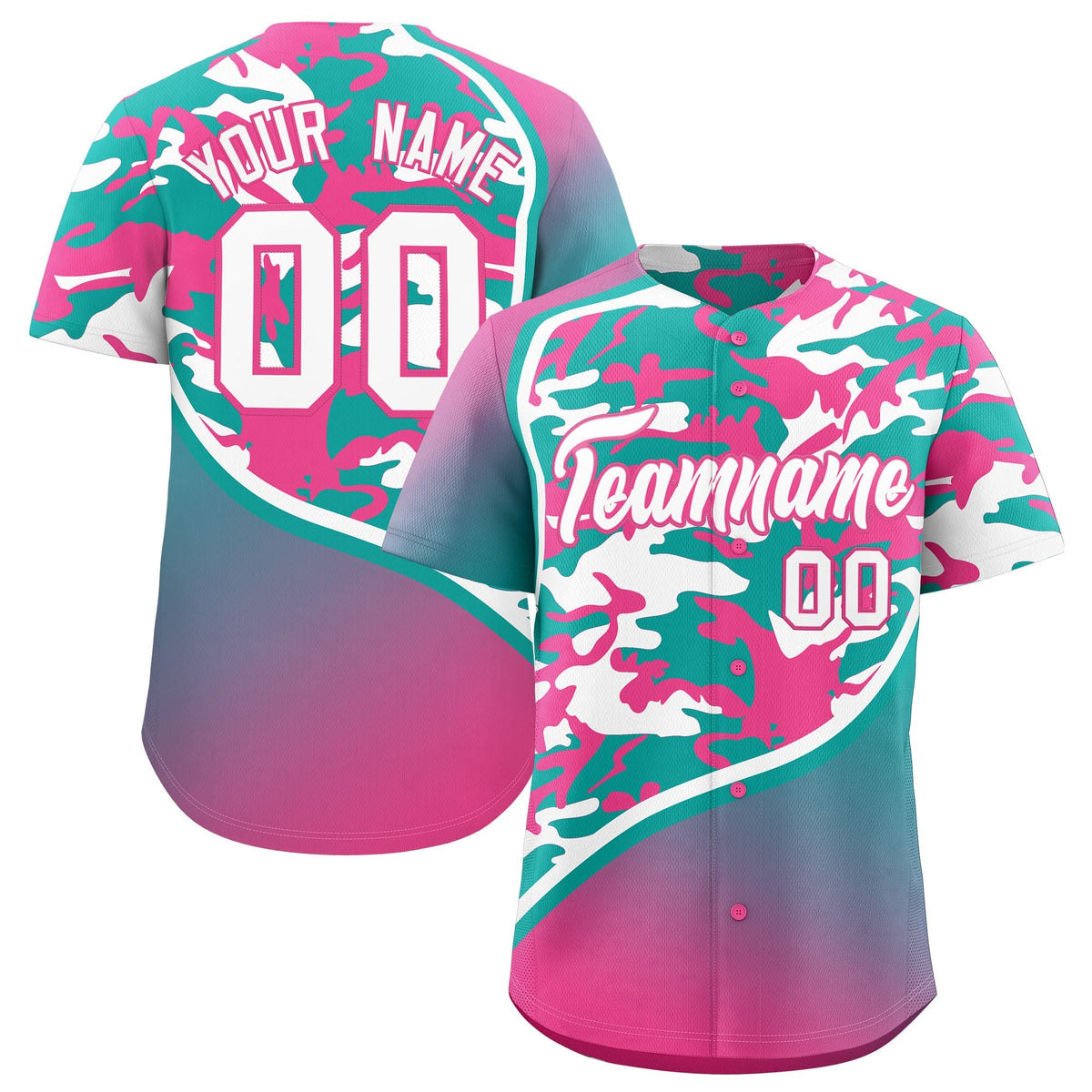 Custom Aqua White Pink Camo Gradient Fashion Baseball Jersey | Perfect for Training,Sublimation Printed &amp; Stitched,Add Name and Numbern,Perfect for Teams | KXKSHOP