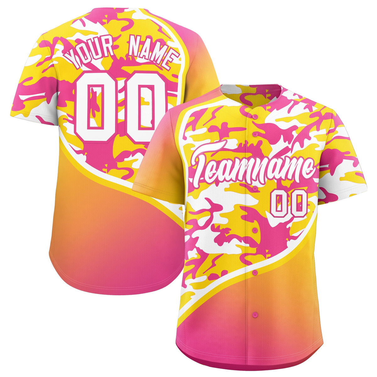 Custom Gold Pink White Camo Gradient Fashion Baseball Jersey | Perfect for Training,Sublimation Printed &amp; Stitched,Add Name and Numbern,Perfect for Teams | KXKSHOP