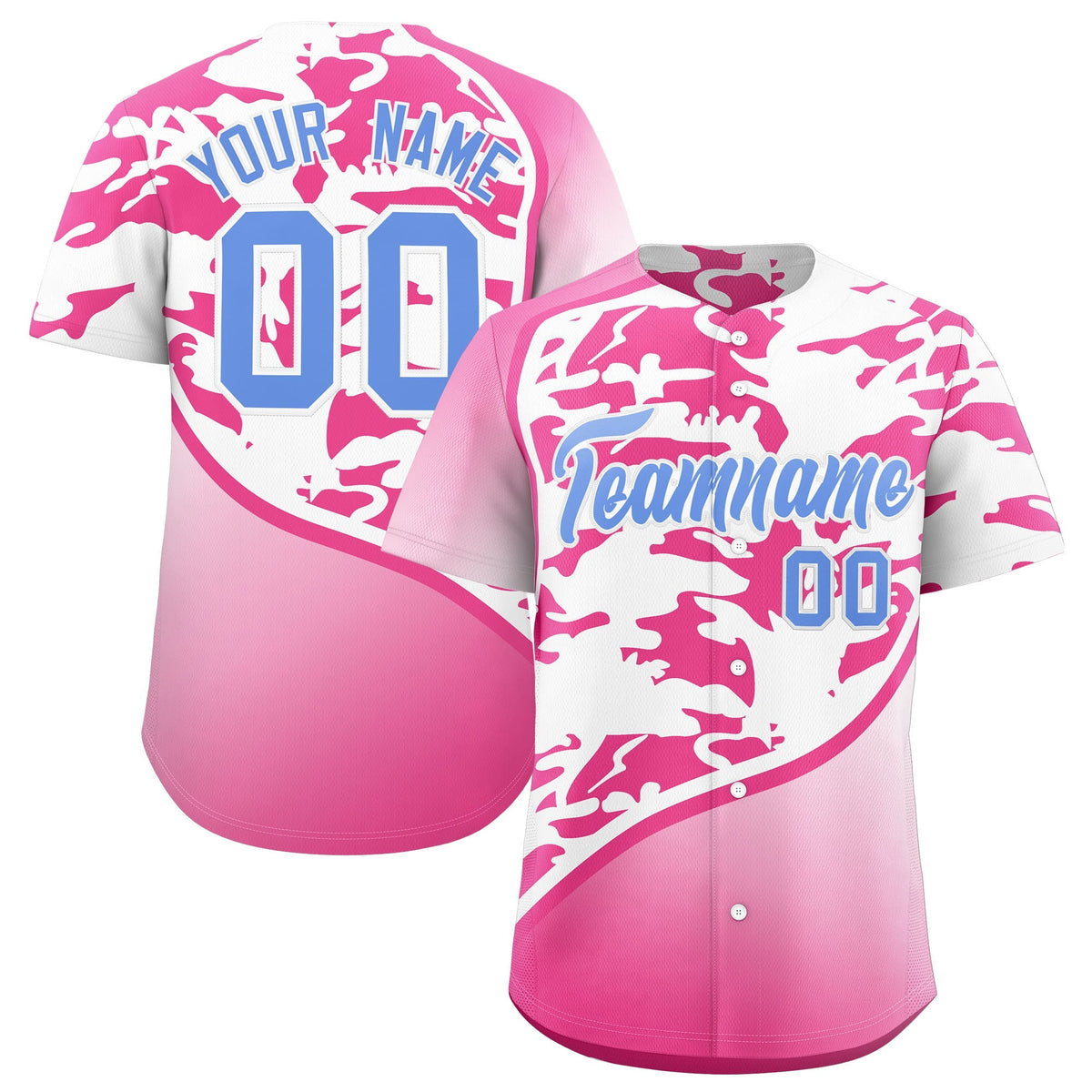 Custom White Pink Light Blue Camo Gradient Fashion Baseball Jersey | Perfect for Training,Sublimation Printed &amp; Stitched,Add Name and Numbern,Perfect for Teams | KXKSHOP