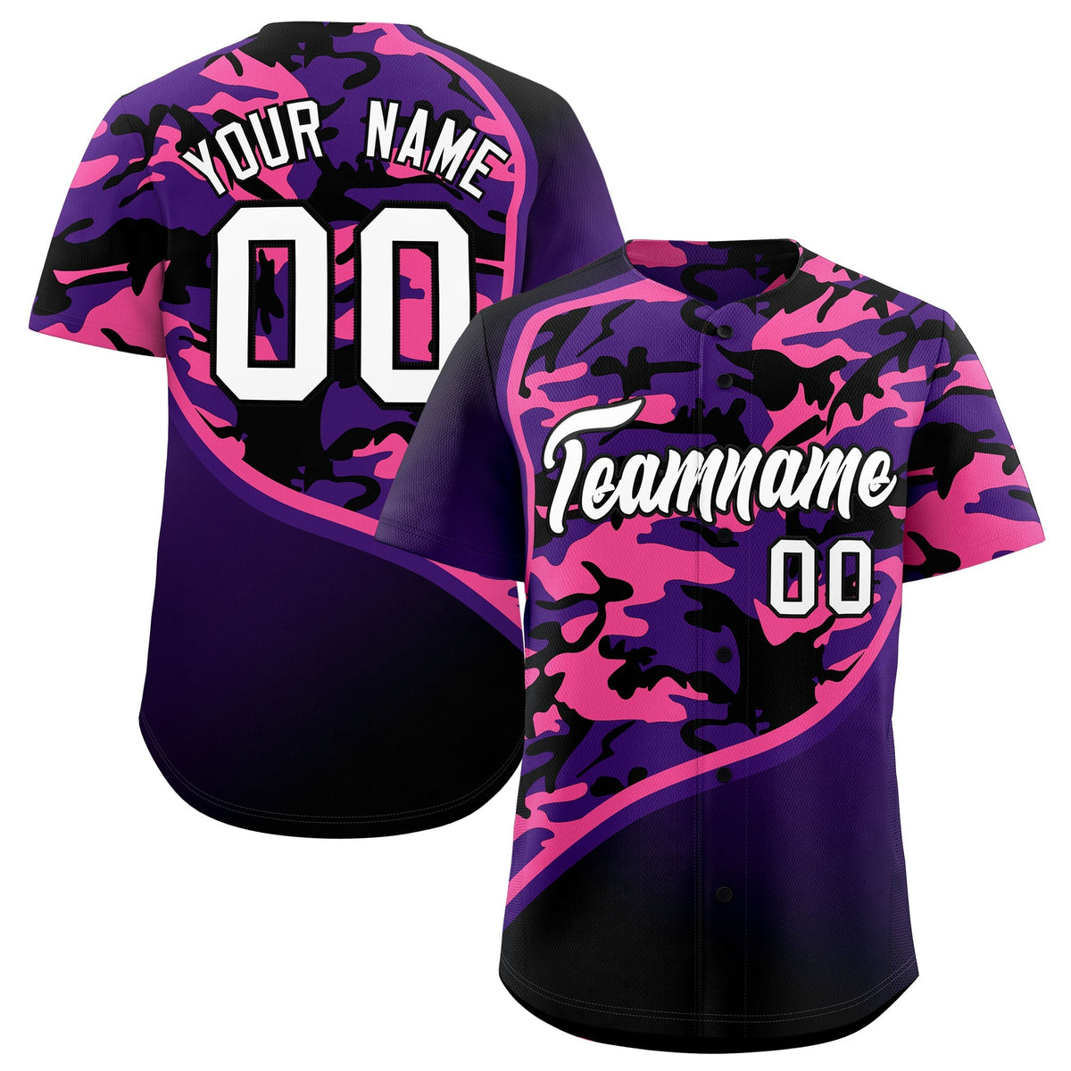 Custom Purple Pink Black Camo Gradient Fashion Baseball Jersey | Perfect for Training,Sublimation Printed &amp; Stitched,Add Name and Numbern,Perfect for Teams | KXKSHOP