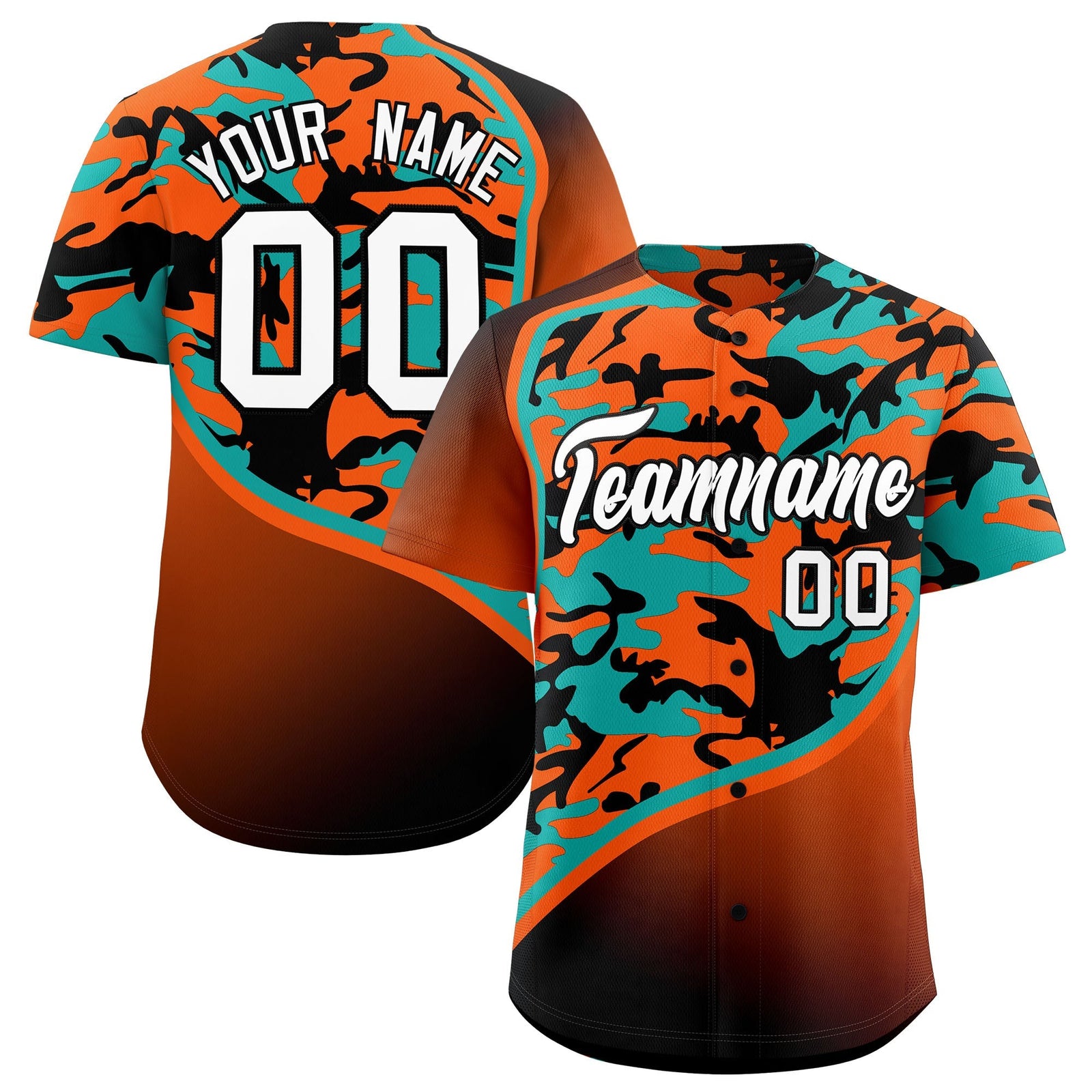 Custom Orange Aqua Black Camo Gradient Fashion Baseball Jersey | Perfect for Training,Sublimation Printed & Stitched,Add Name and Numbern,Perfect for Teams | KXKSHOP
