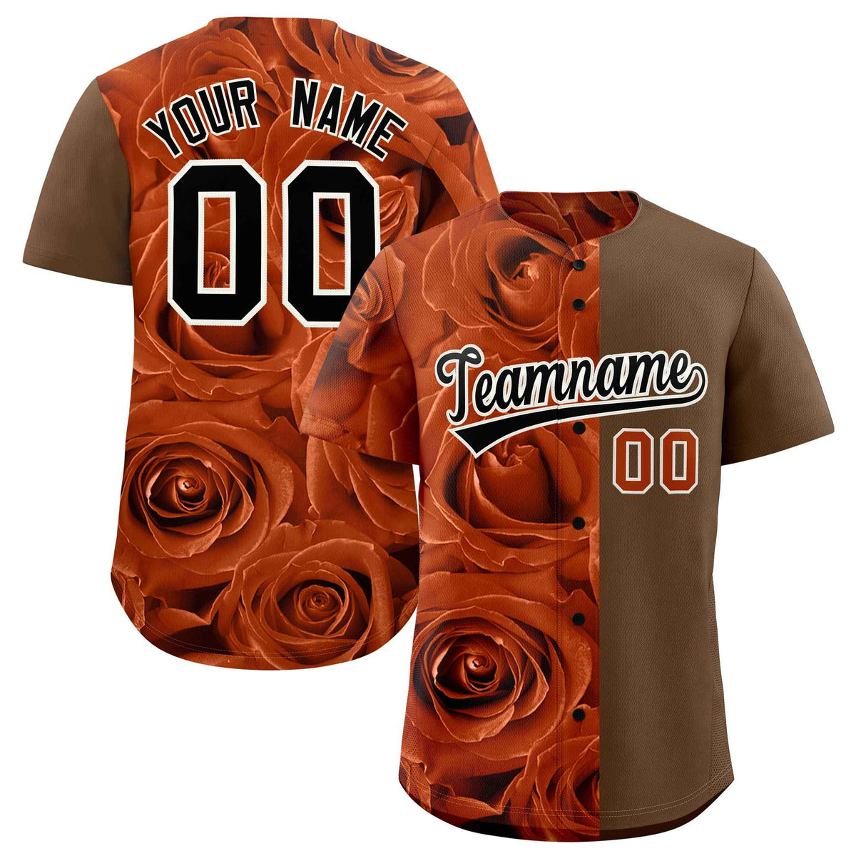 Custom Texas Orange Light Brown Split Rose Print Authentic Baseball Jersey