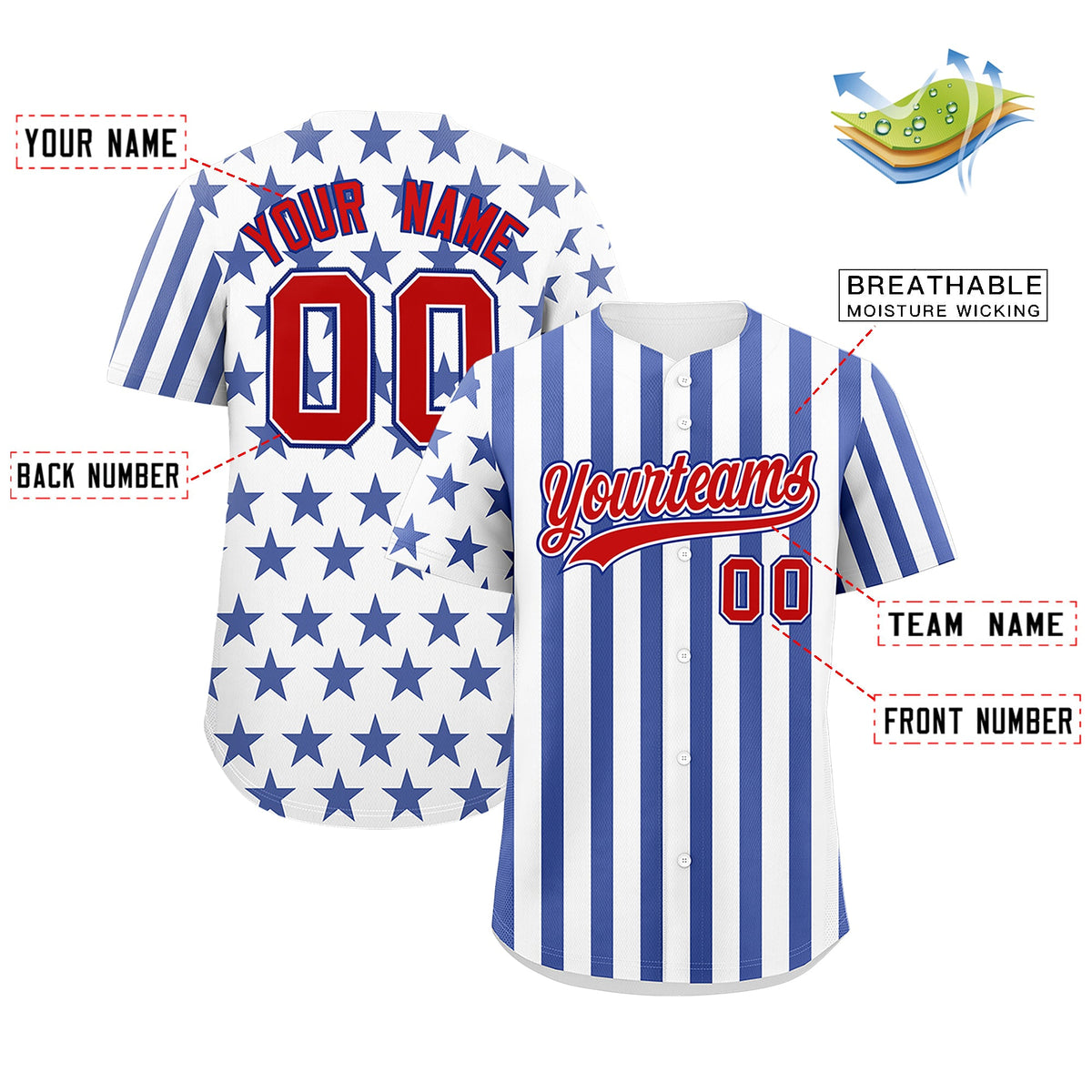 Custom White Royal Blue American Flag Graffiti Pattern Baseball Jersey| KXKSHOP