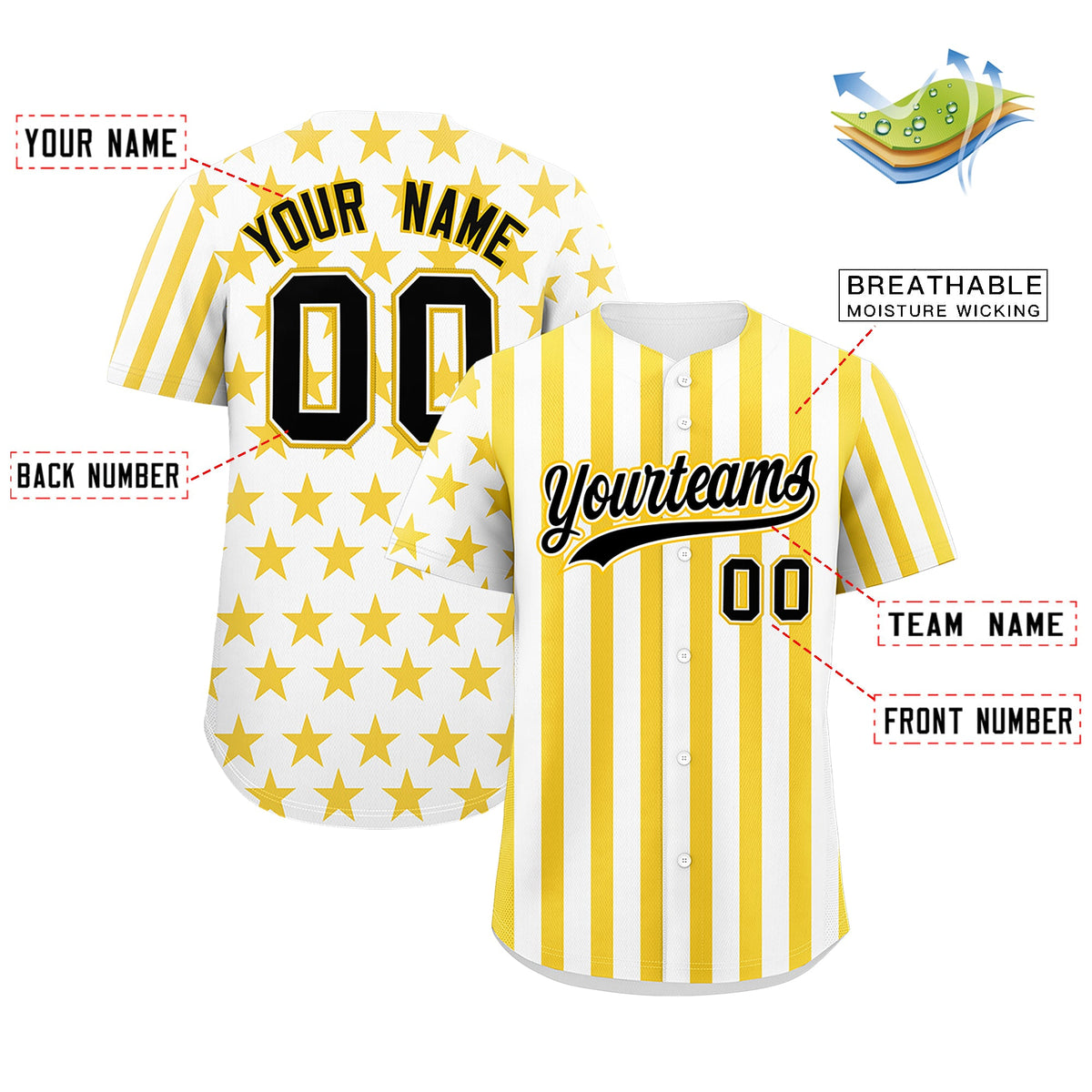 Custom White Gold American Flag Graffiti Pattern Baseball Jersey| KXKSHOP