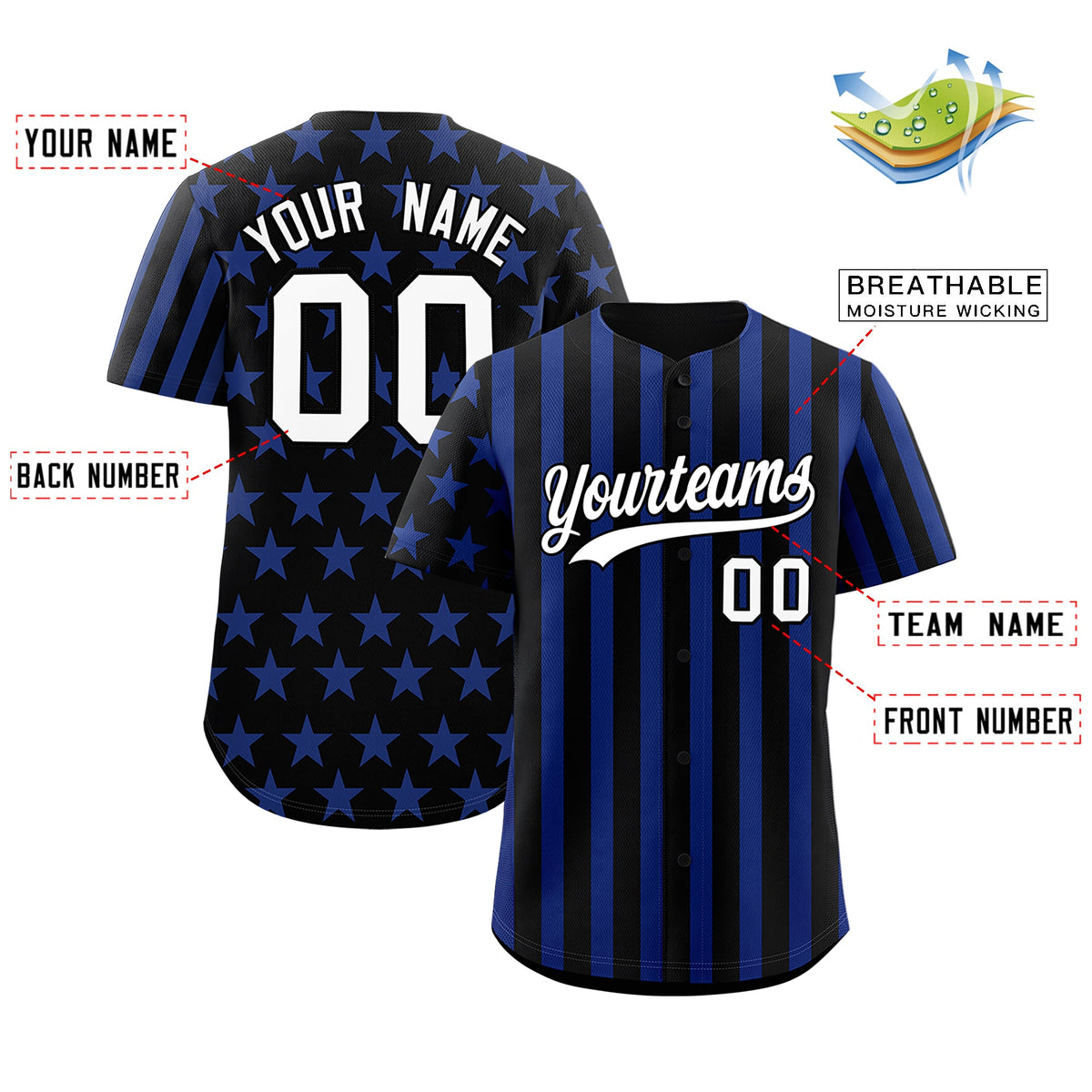 Custom Black Royal Blue American Flag Graffiti Pattern Baseball Jersey| KXKSHOP