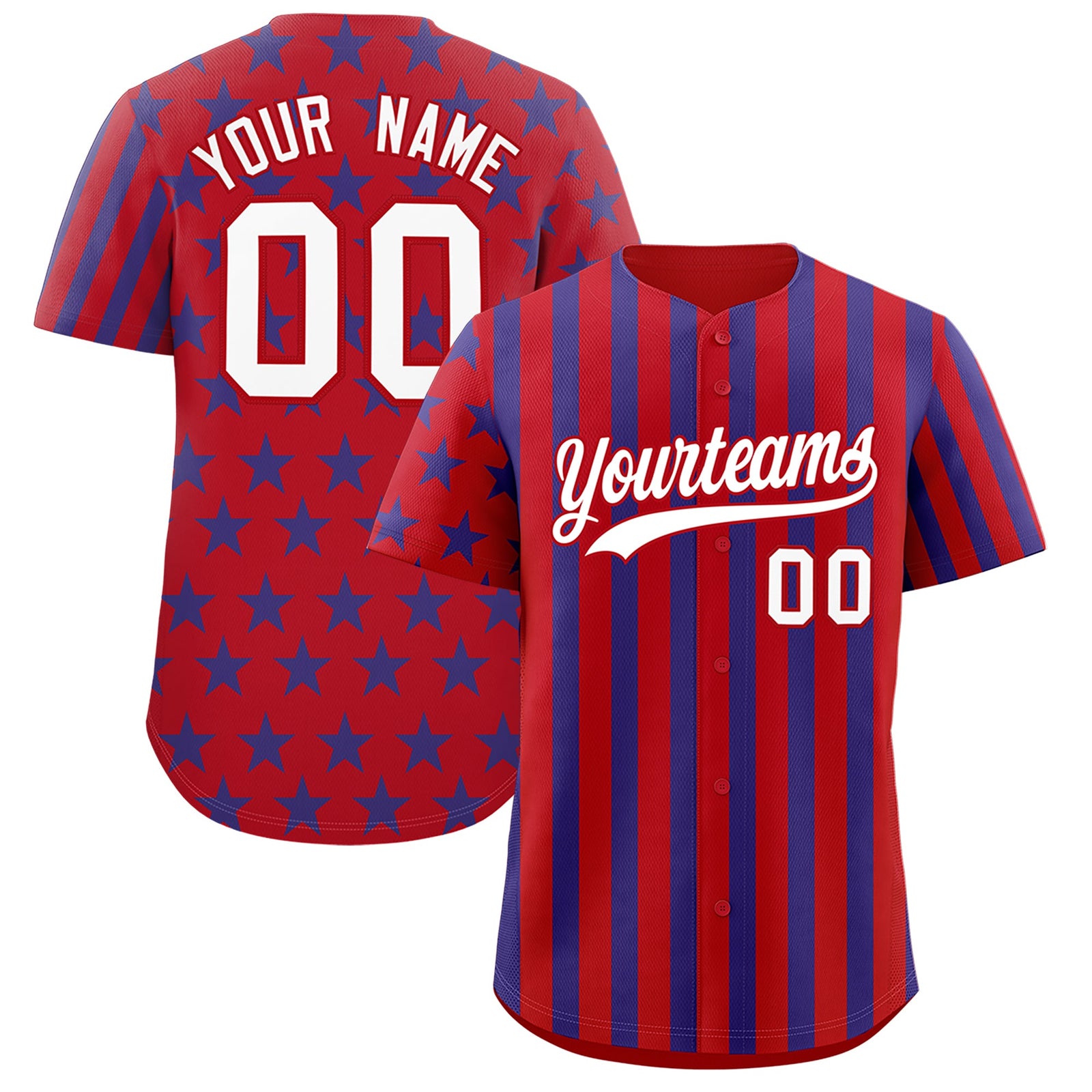 Custom Red Royal Blue American Flag Graffiti Pattern Baseball Jersey| KXKSHOP
