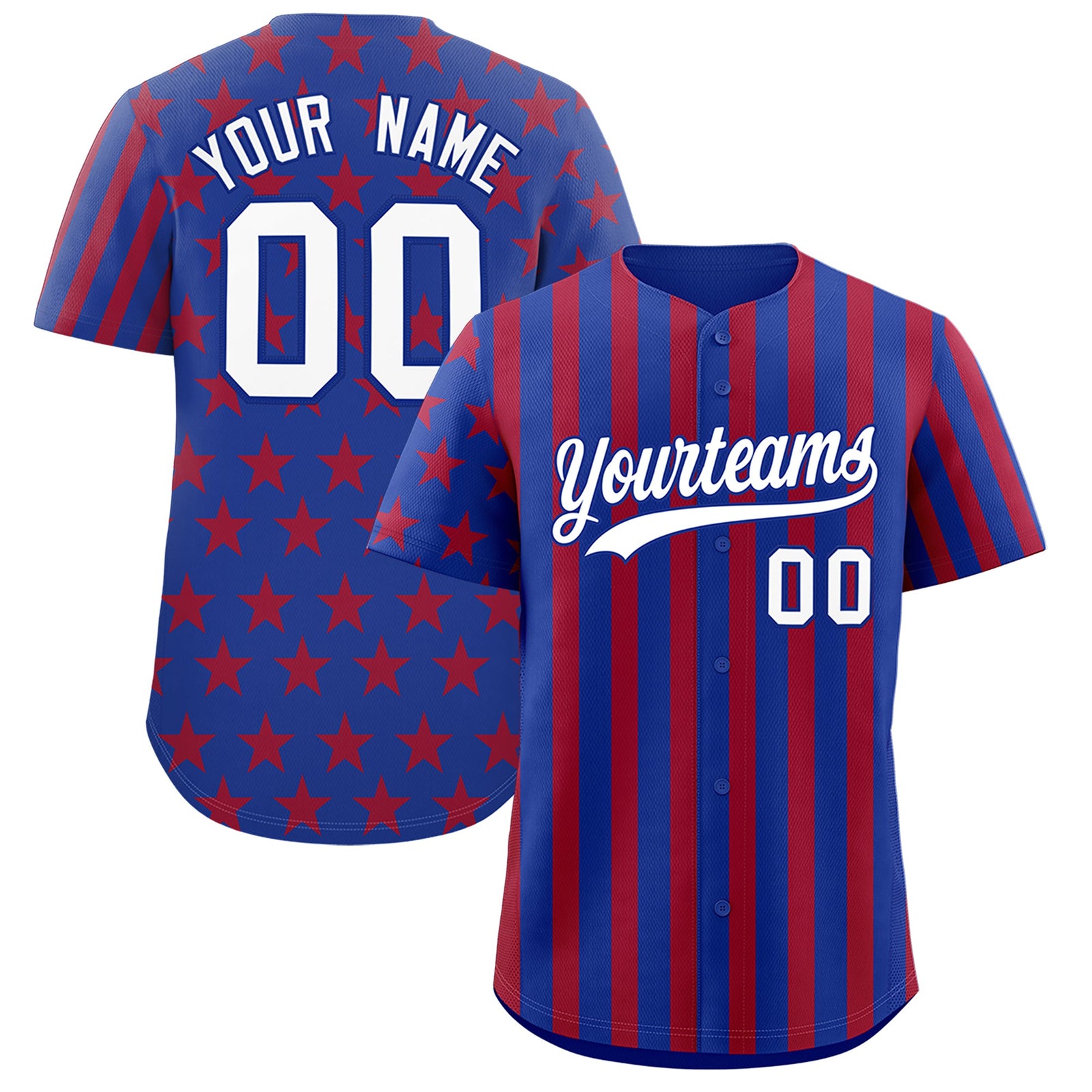 Custom Royal Blue Red American Flag Graffiti Pattern Baseball Jersey| KXKSHOP
