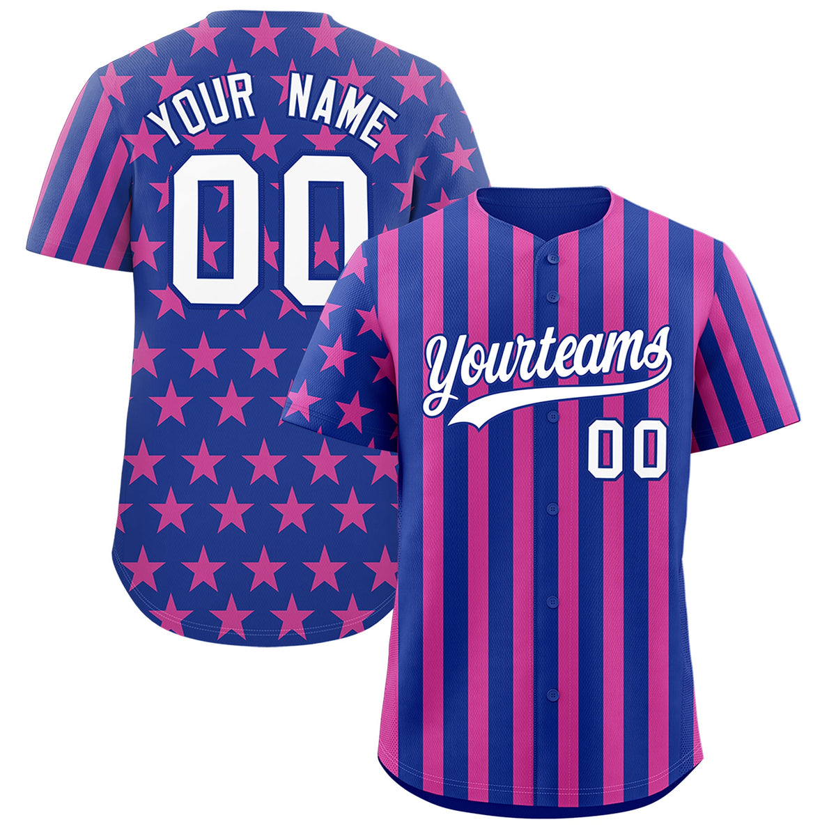 Custom Royal Blue Pink American Flag Graffiti Pattern Baseball Jersey| KXKSHOP