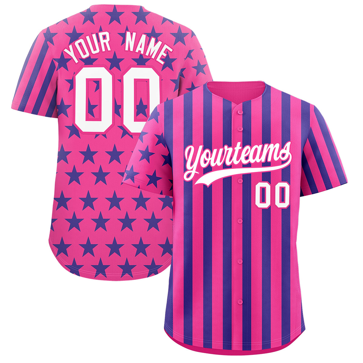 Custom Pink Royal Blue American Flag Graffiti Pattern Baseball Jersey| KXKSHOP