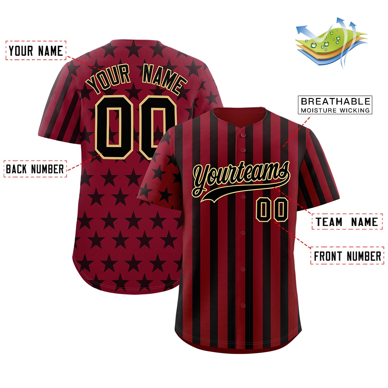 Custom Crimson Black American Flag Graffiti Pattern Baseball Jersey| KXKSHOP