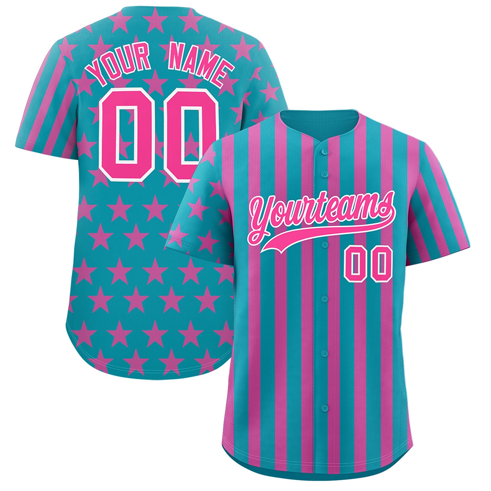 Custom Teal Pink American Flag Graffiti Pattern Baseball Jersey| KXKSHOP