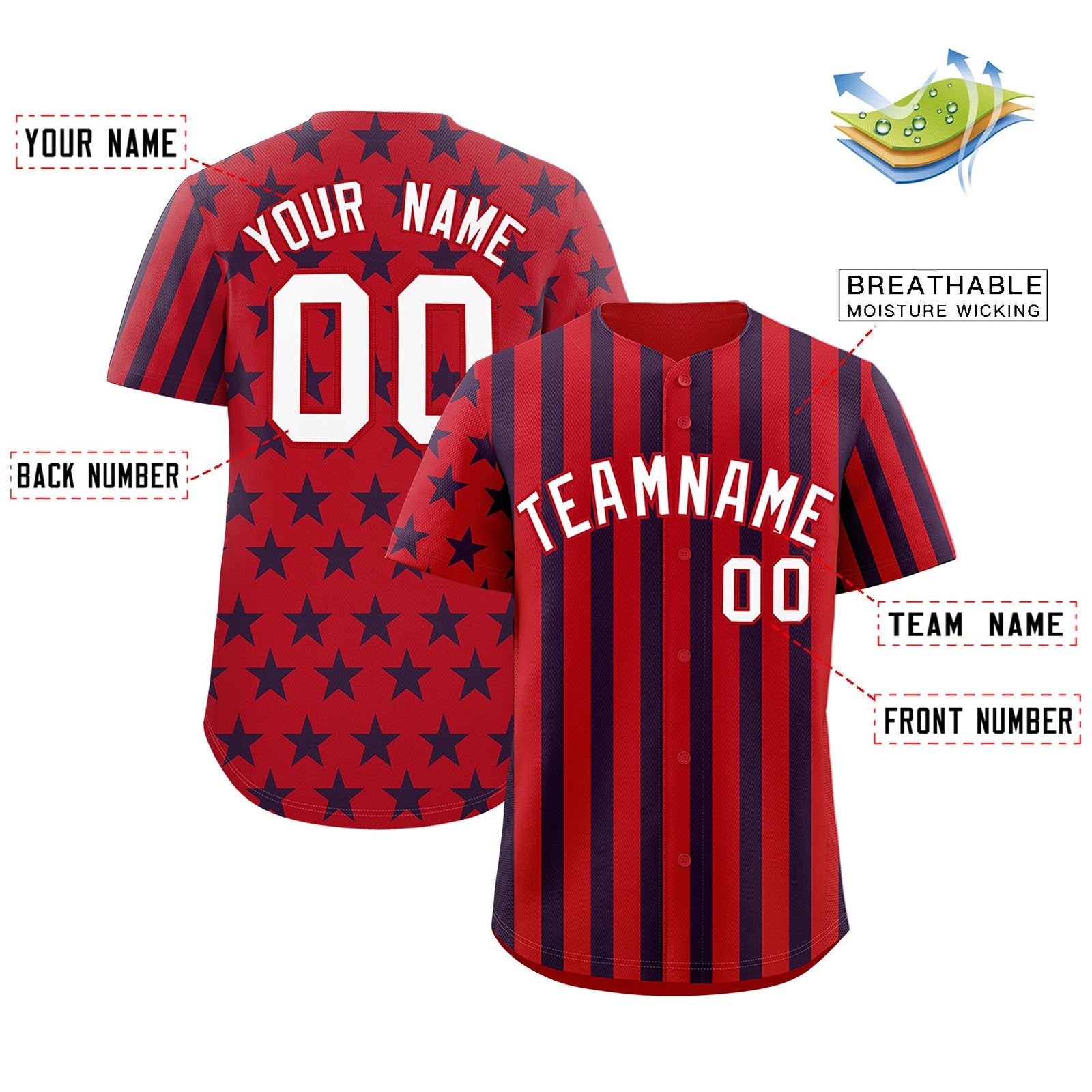 Custom Red Navy White American Flag Graffiti Pattern Baseball Jersey| KXKSHOP